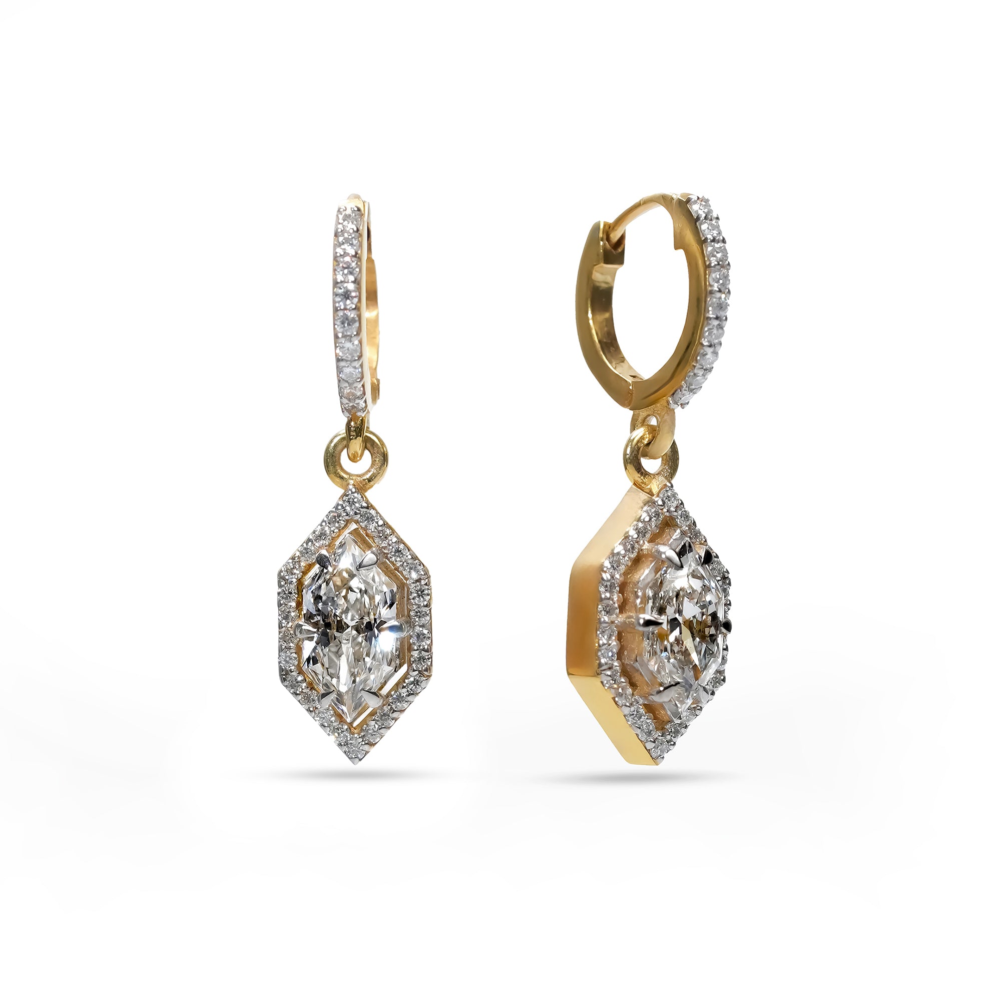Double Teardrop Marquise Diamond Dangle Earrings