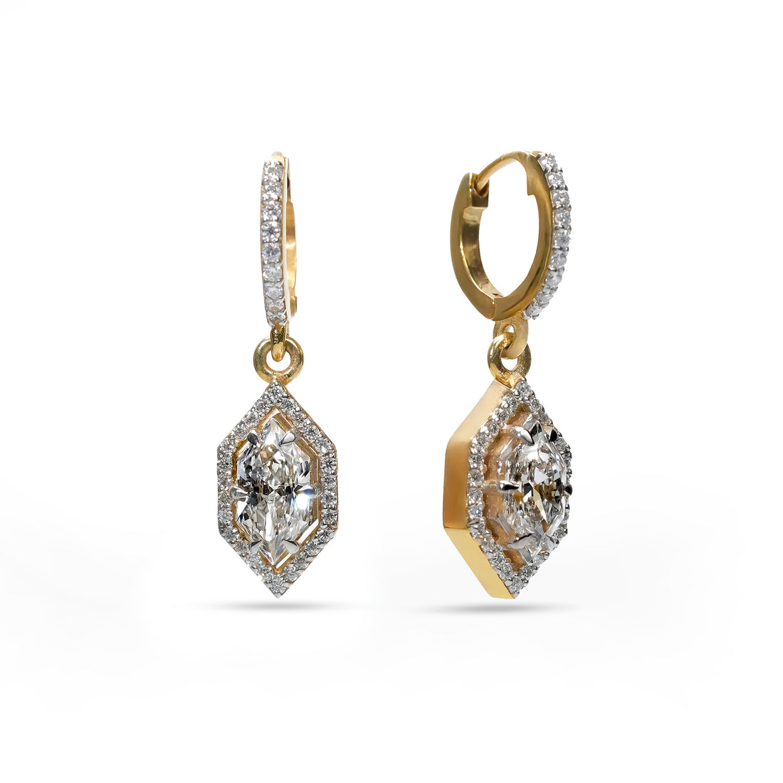 Double Teardrop Marquise Diamond Dangle Earrings