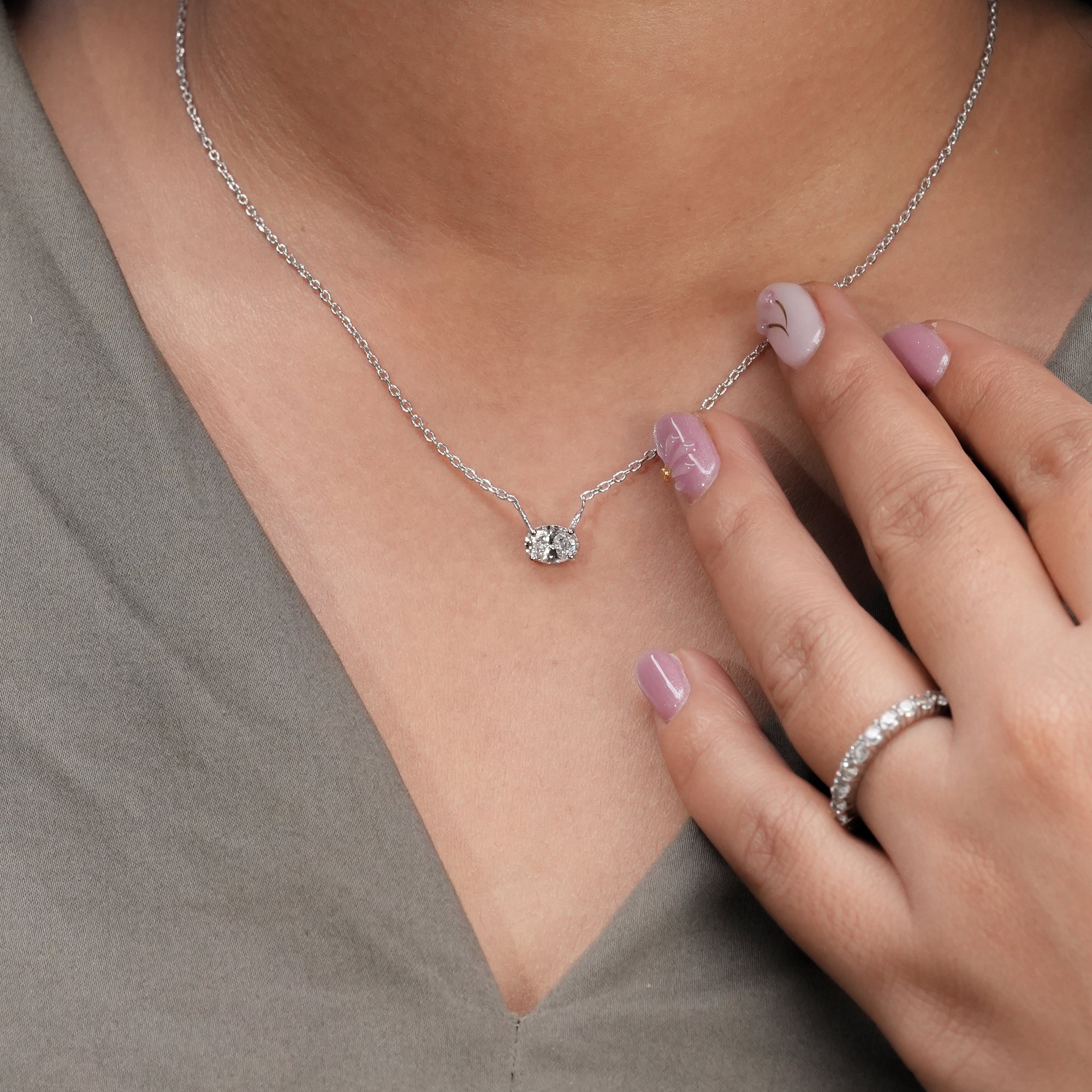 East-West Oval Diamond Pendant