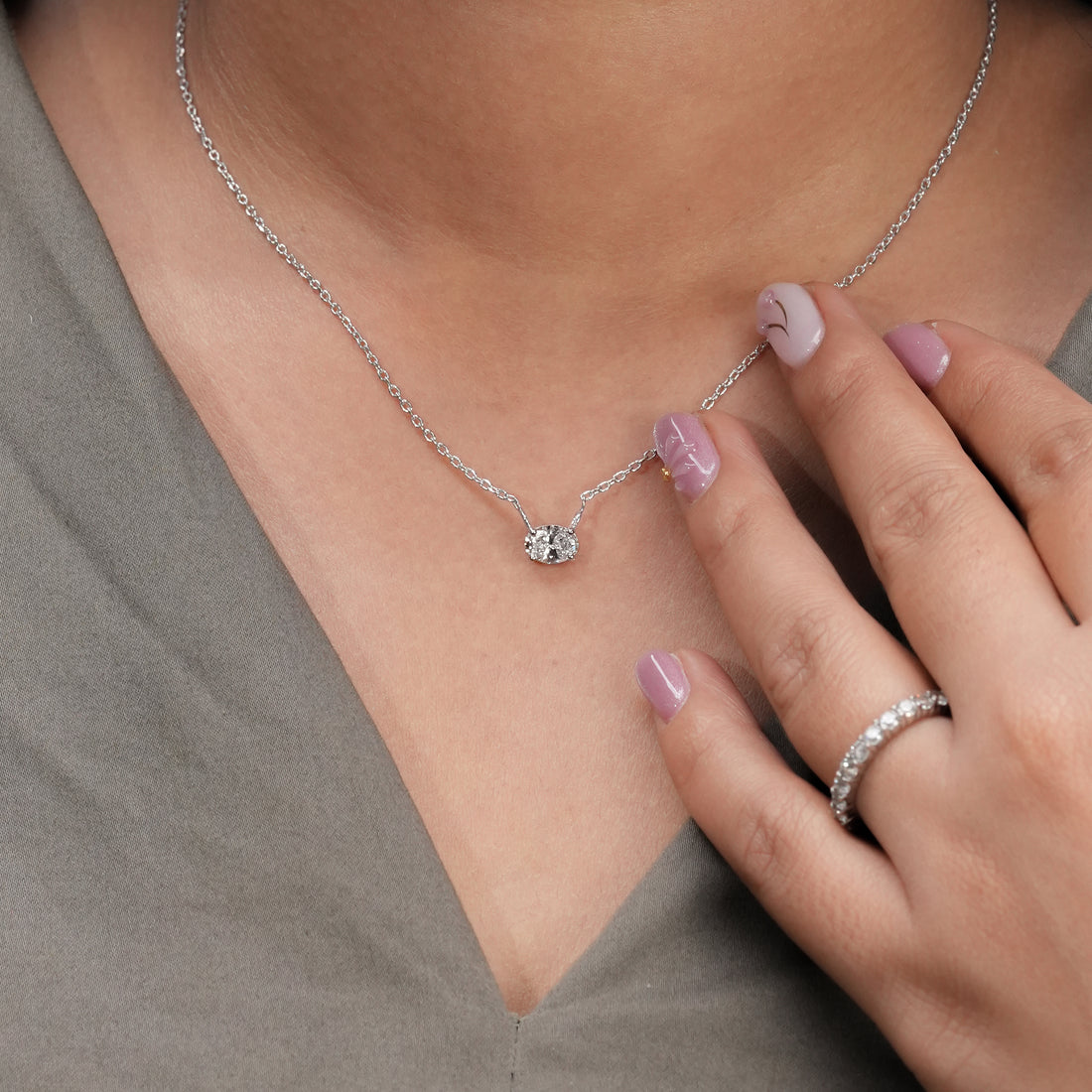 East-West Oval Diamond Pendant
