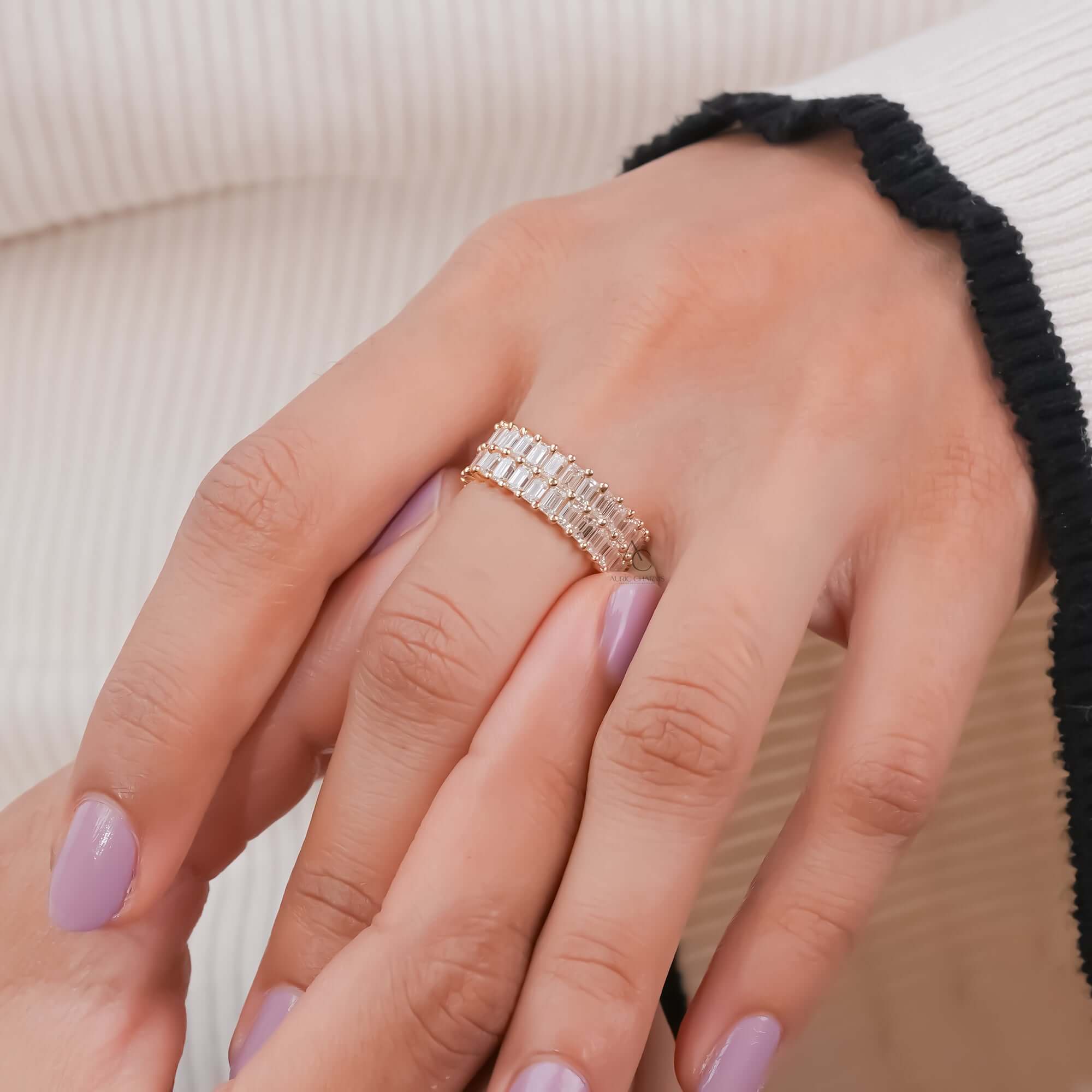 Amal Gold Emerald Illusion Eternity Diamond Band