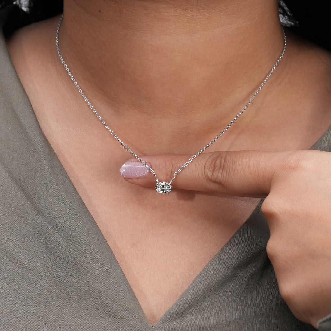 East-West Oval Diamond Pendant