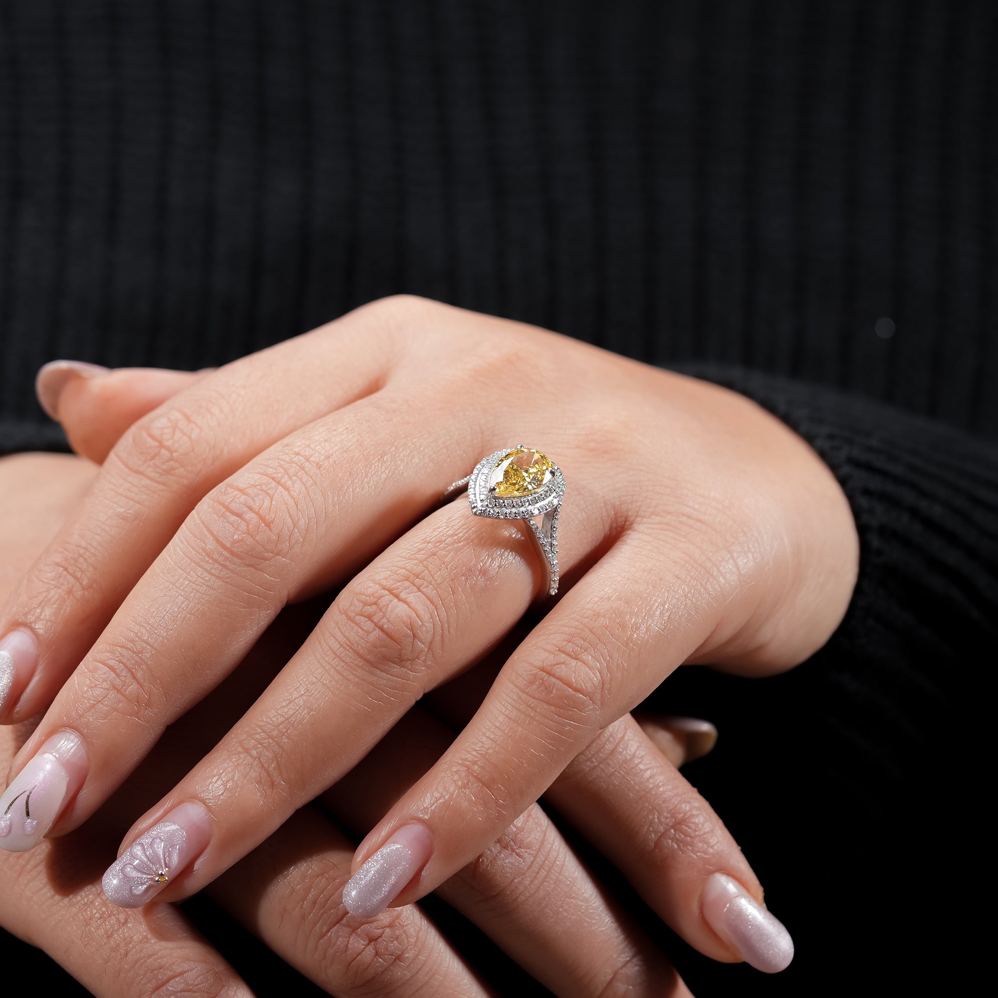 Fancy Yellow Pear Double Halo Ring