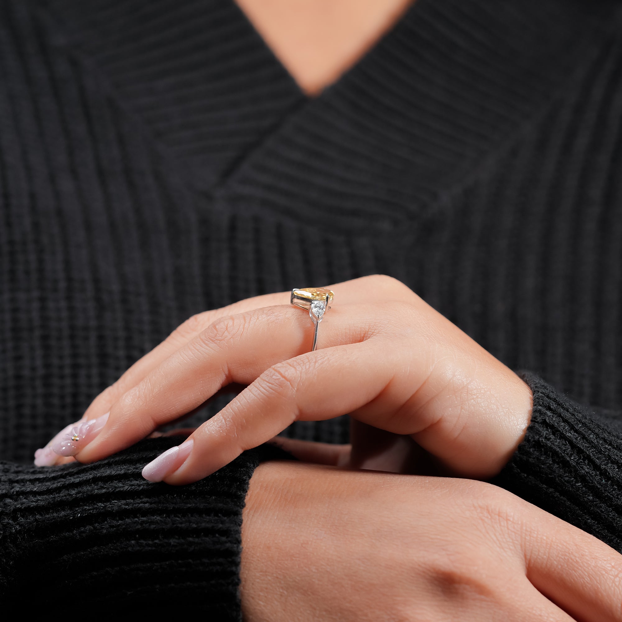 Fancy Yellow Pear Three-Stone Ring