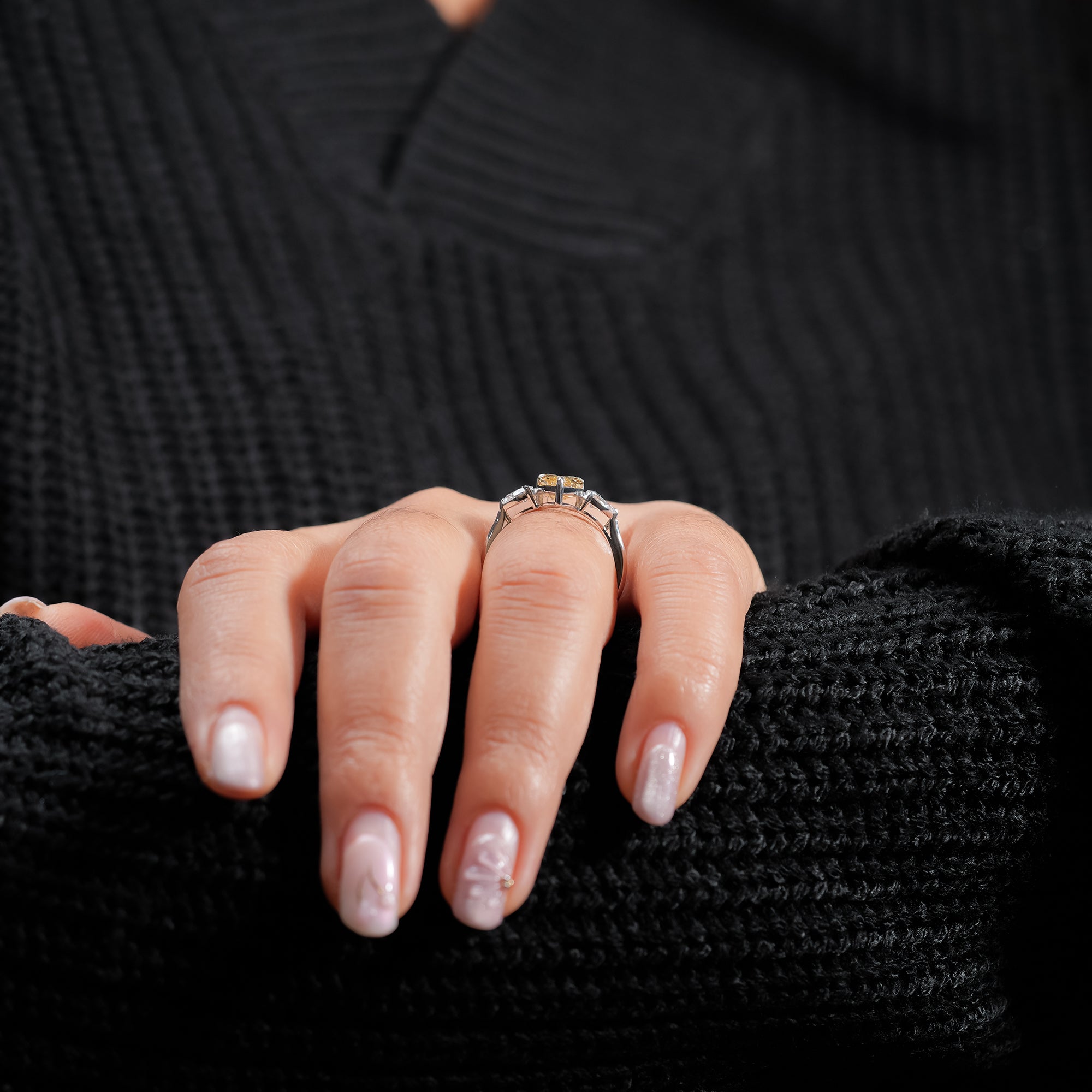 Fancy Yellow Pear Three-Stone Ring