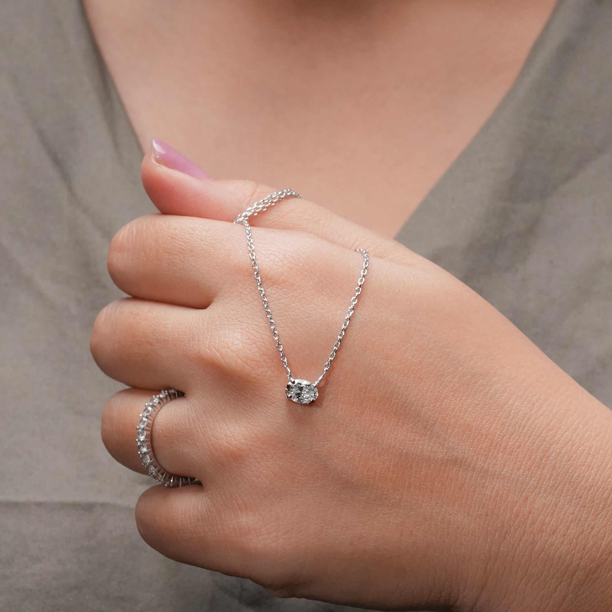 East-West Oval Diamond Pendant