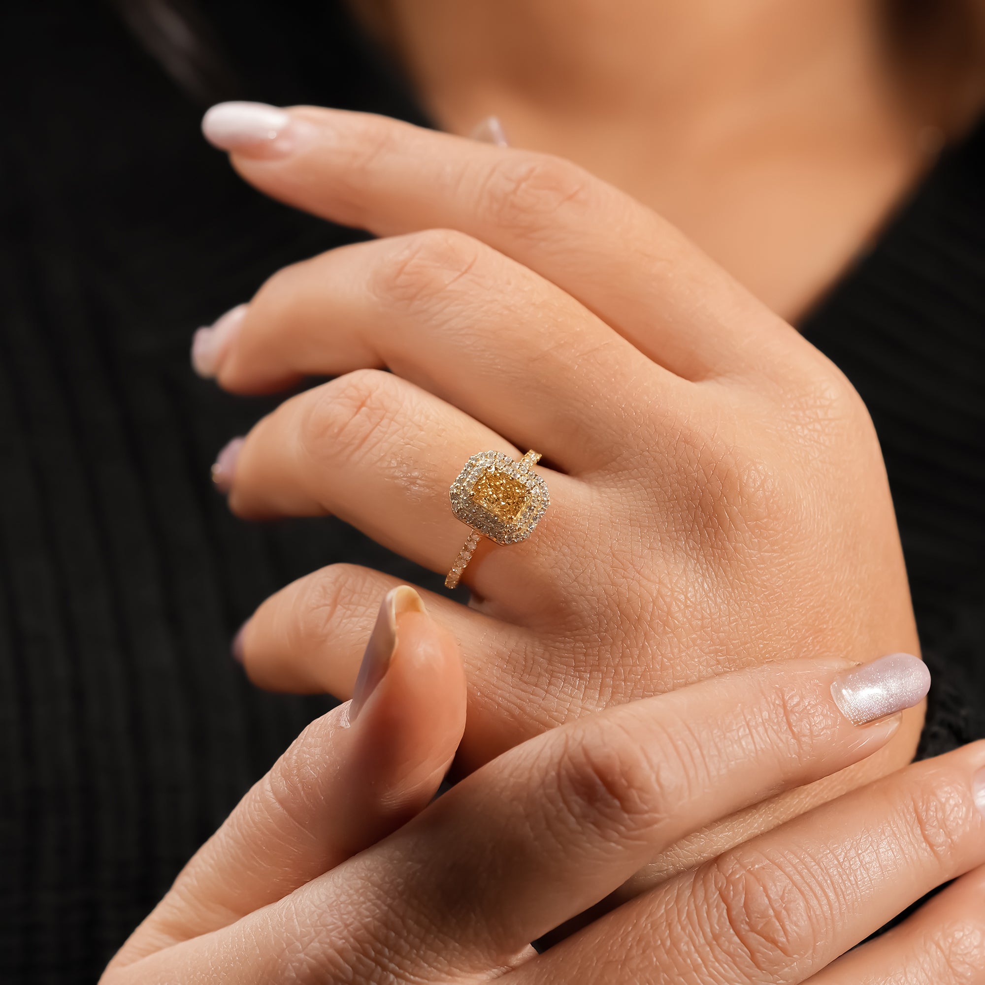 Fancy Yellow Radiant Double Halo Ring