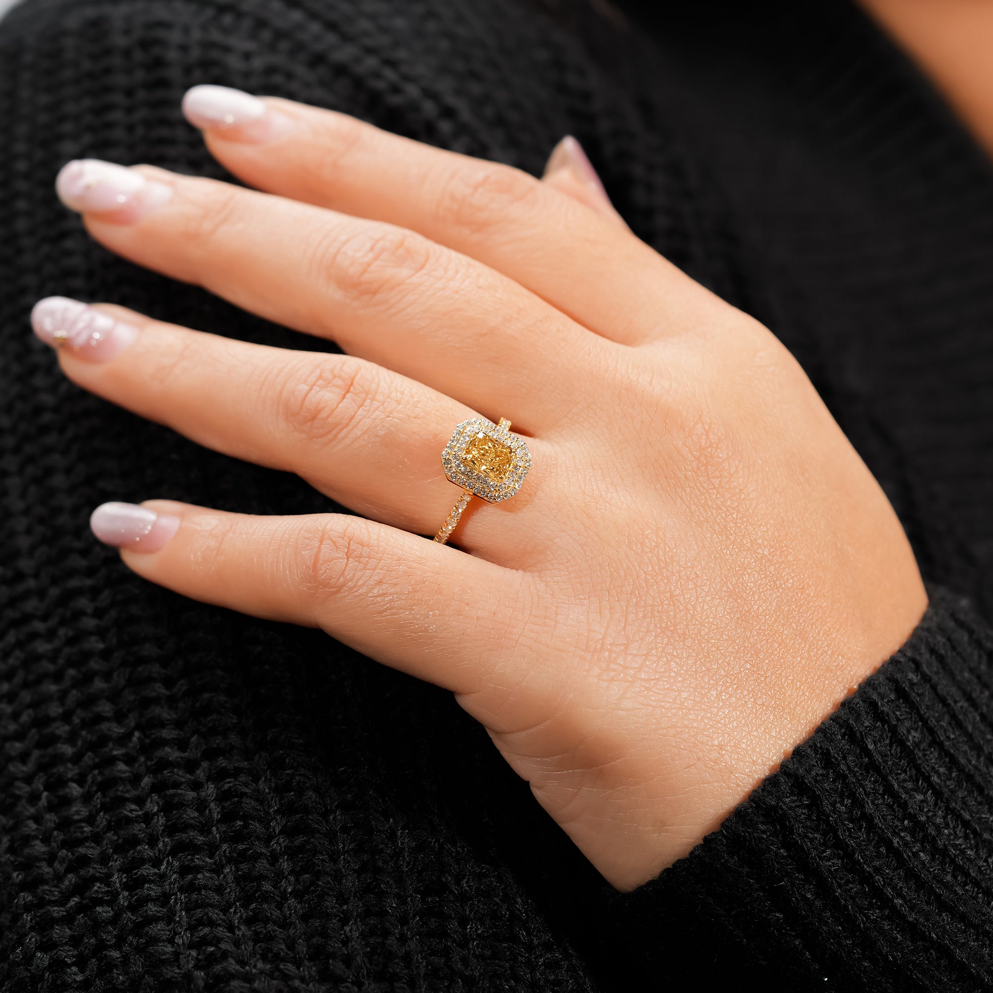 Fancy Yellow Radiant Double Halo Ring