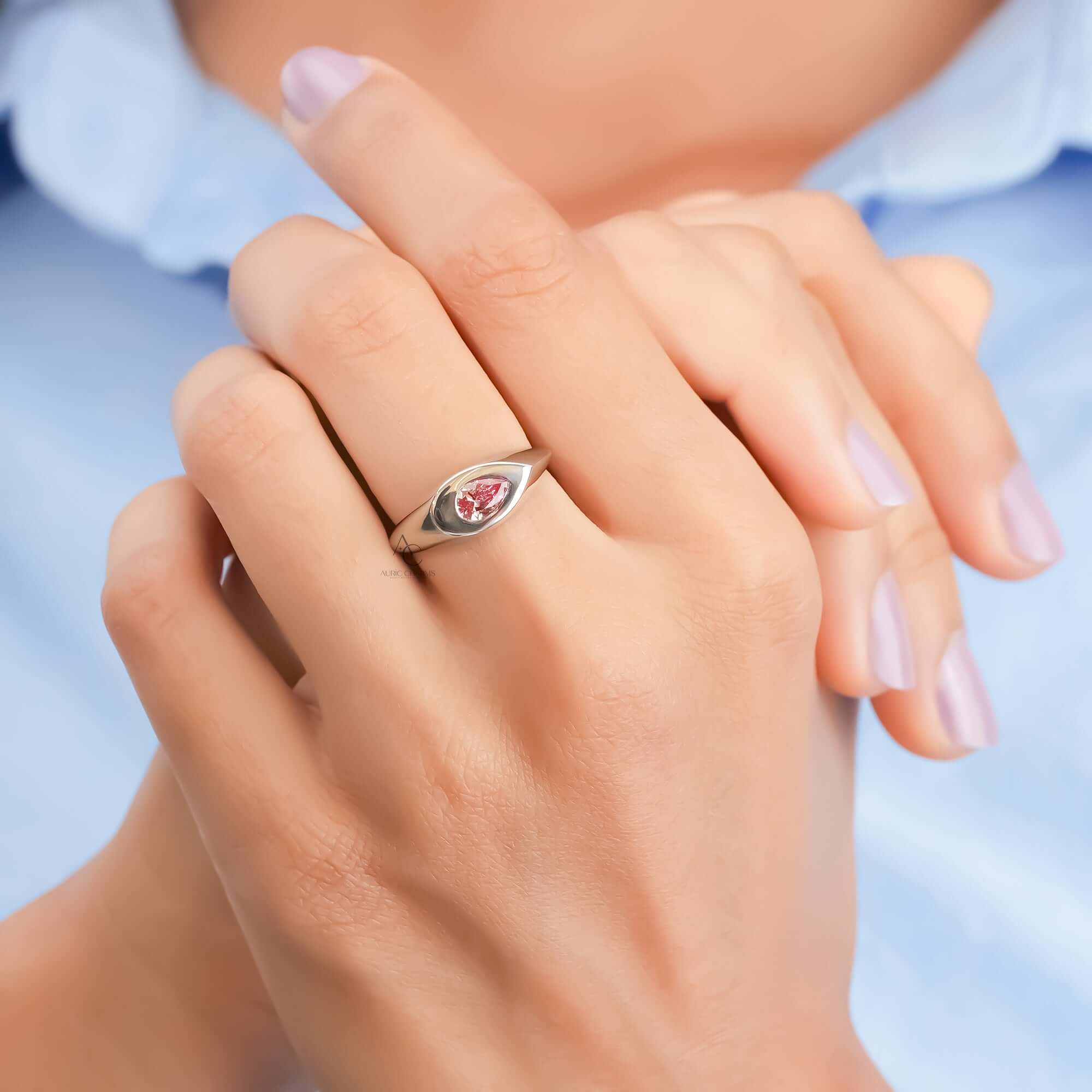 0.40 CT Fancy Vivid Pink Pear Cut Bezel Set Lab Grown Diamond Engagement Ring