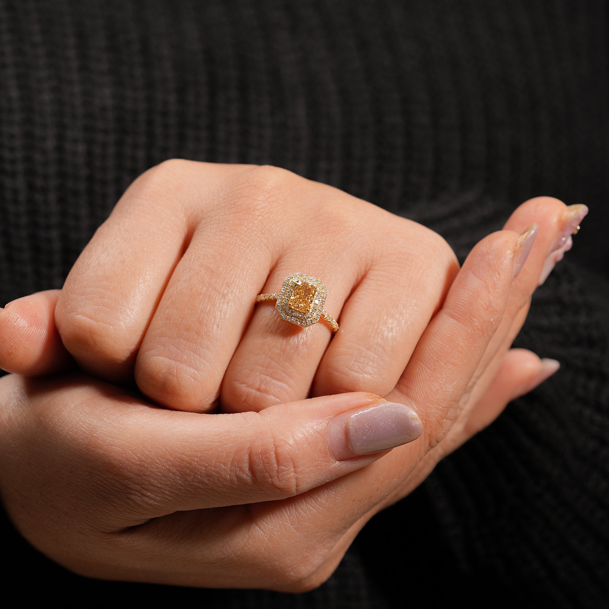 Fancy Yellow Radiant Double Halo Ring