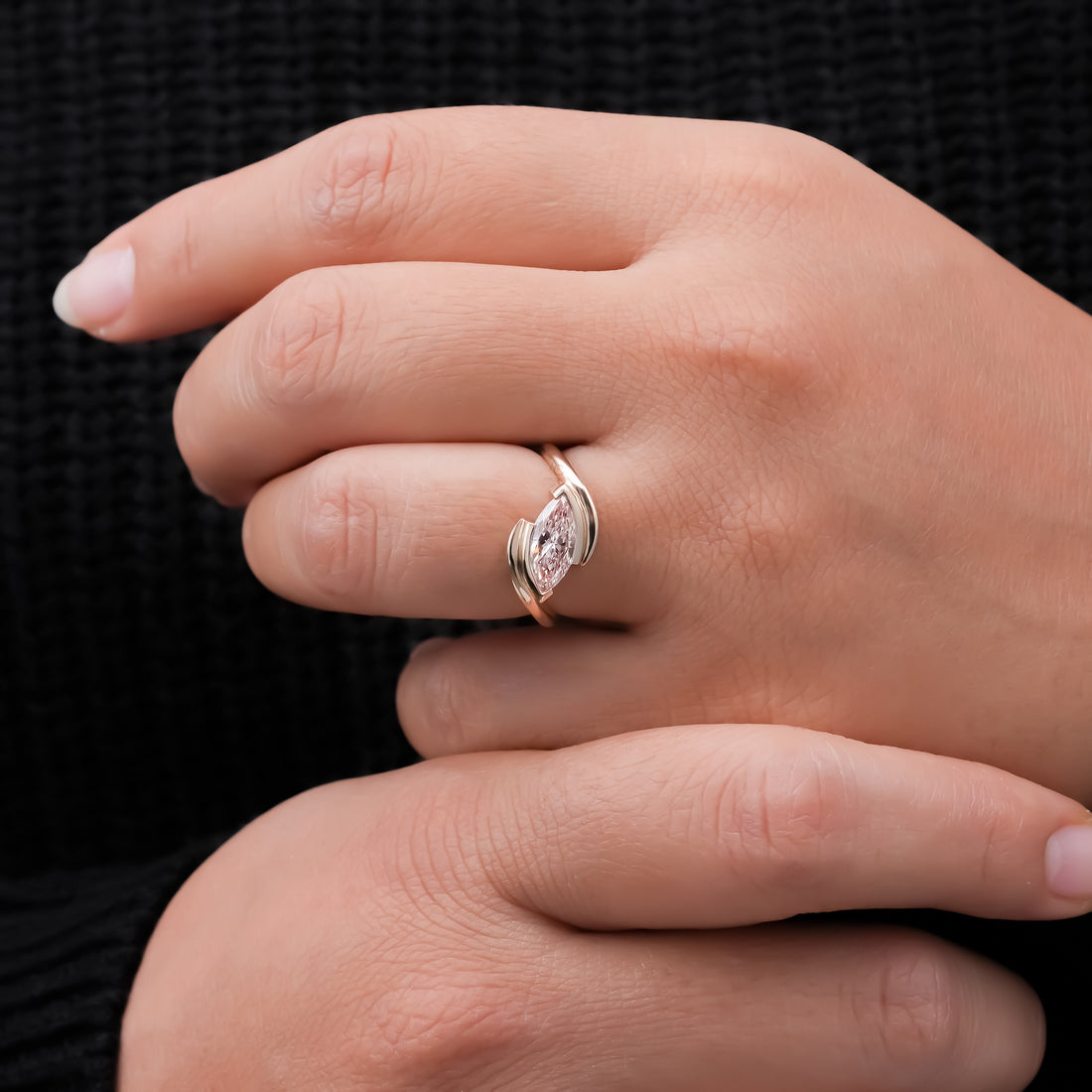 Fancy Pink Marquise Bypass Ring