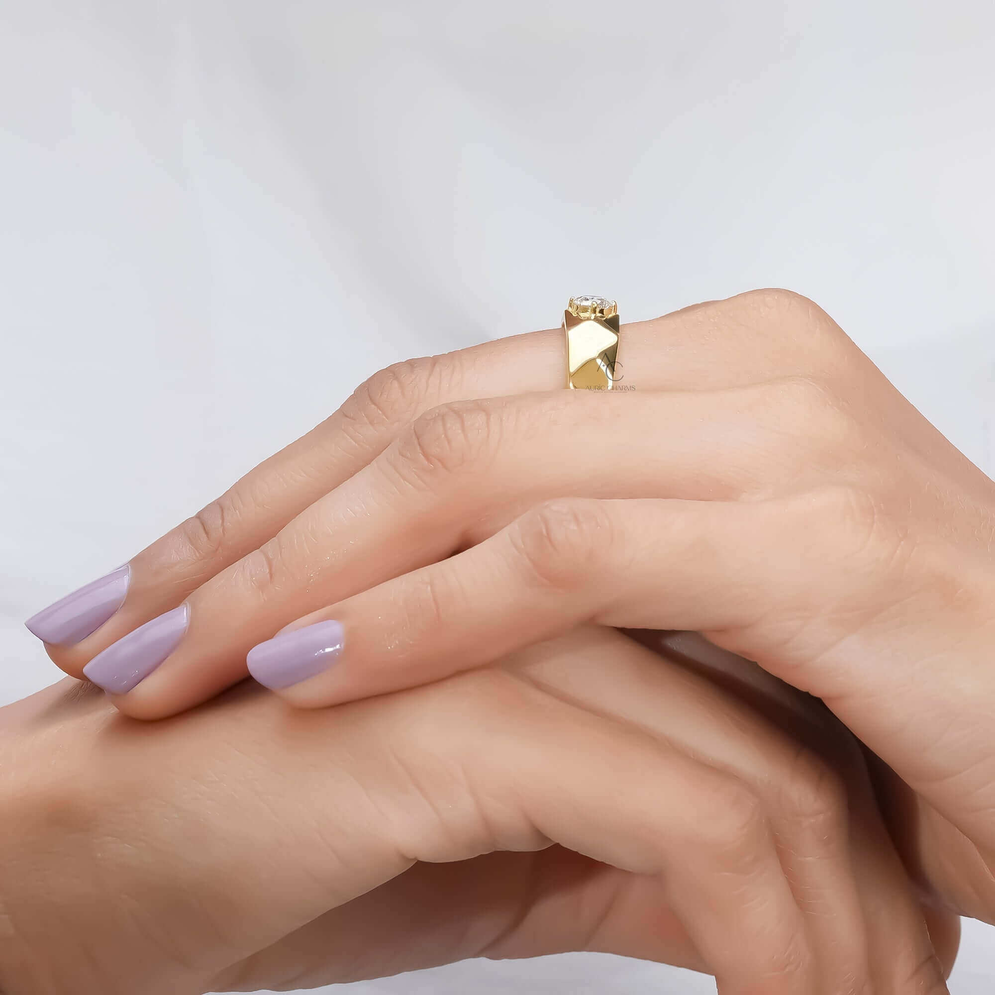 Rockwell Beveled Gold Unisex Solitaire Ring