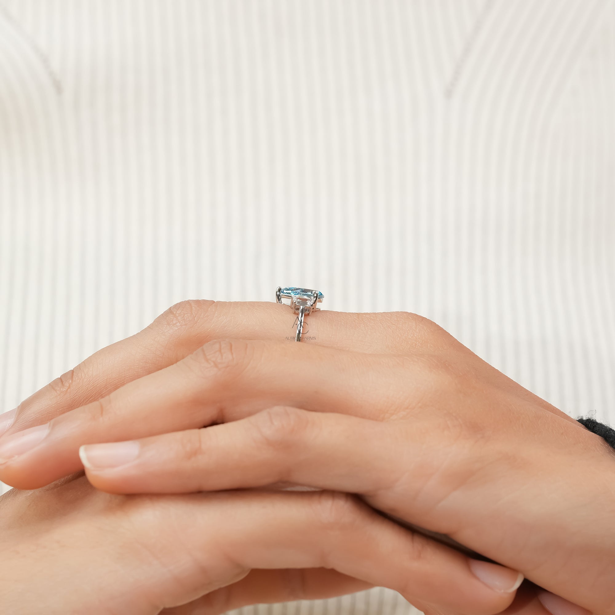 Azure Fire Fancy Blue Pear Diamond Ring