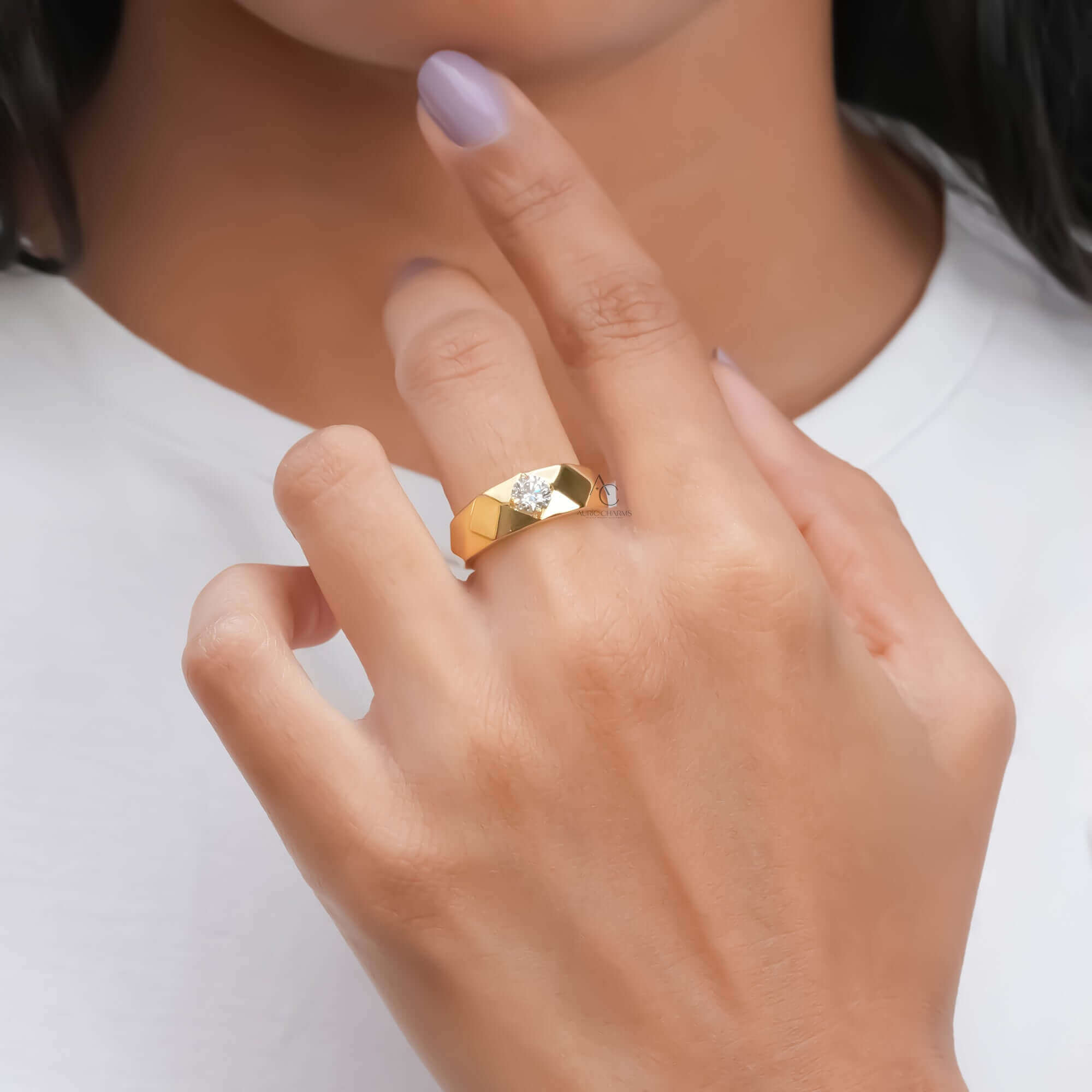 Rockwell Beveled Gold Unisex Solitaire Ring