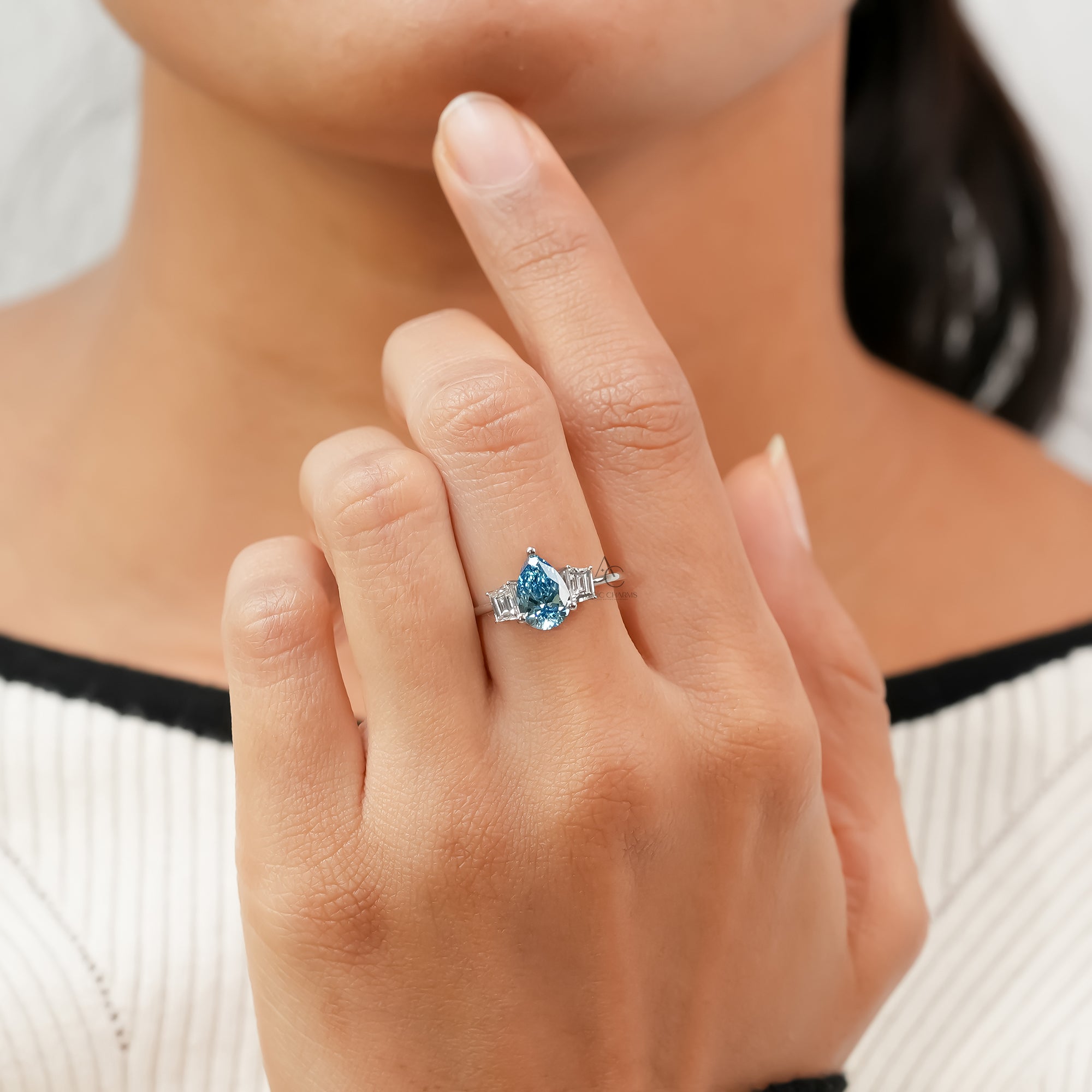 Azure Fire Fancy Blue Pear Diamond Ring