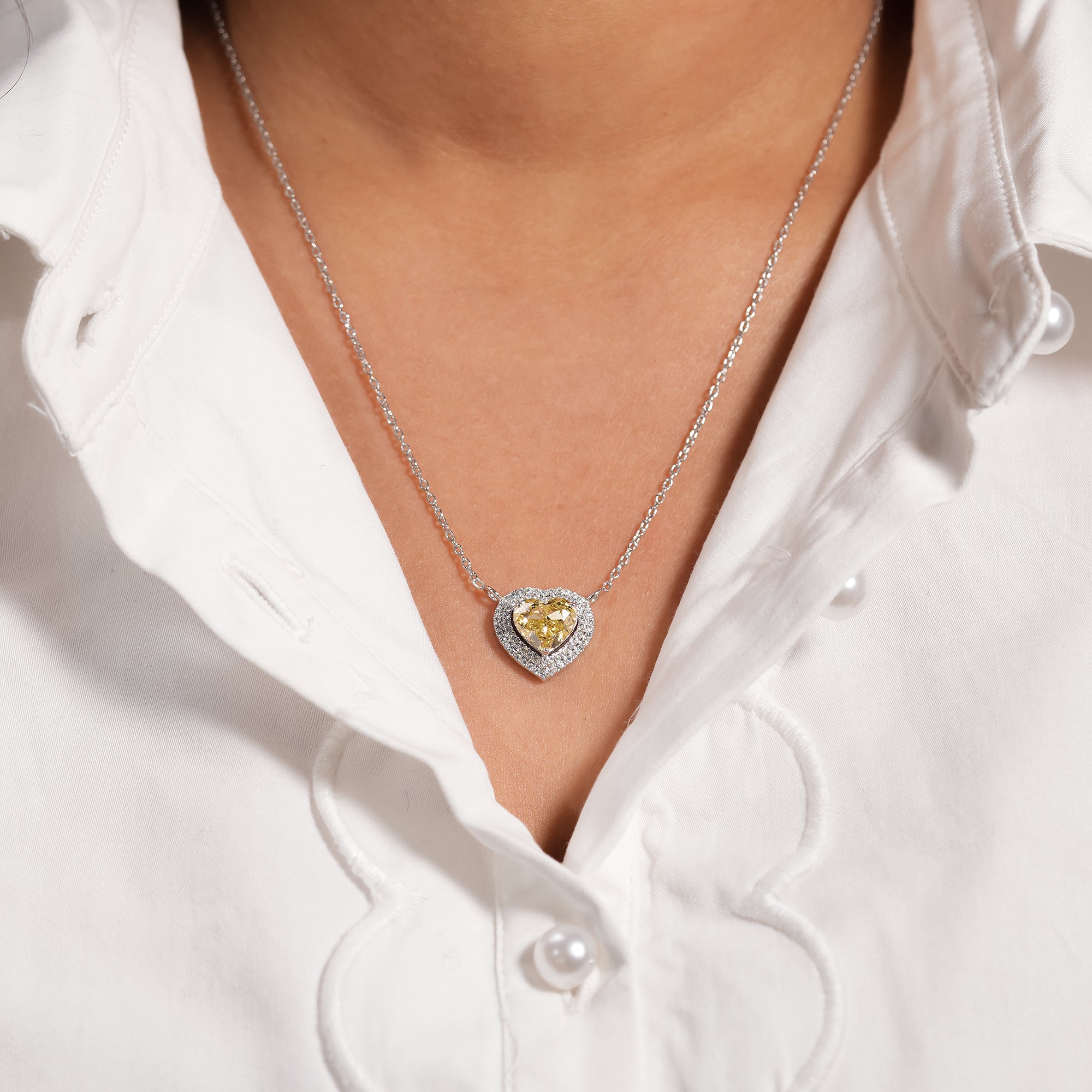 Fancy Yellow Heart Halo Diamond Pendant