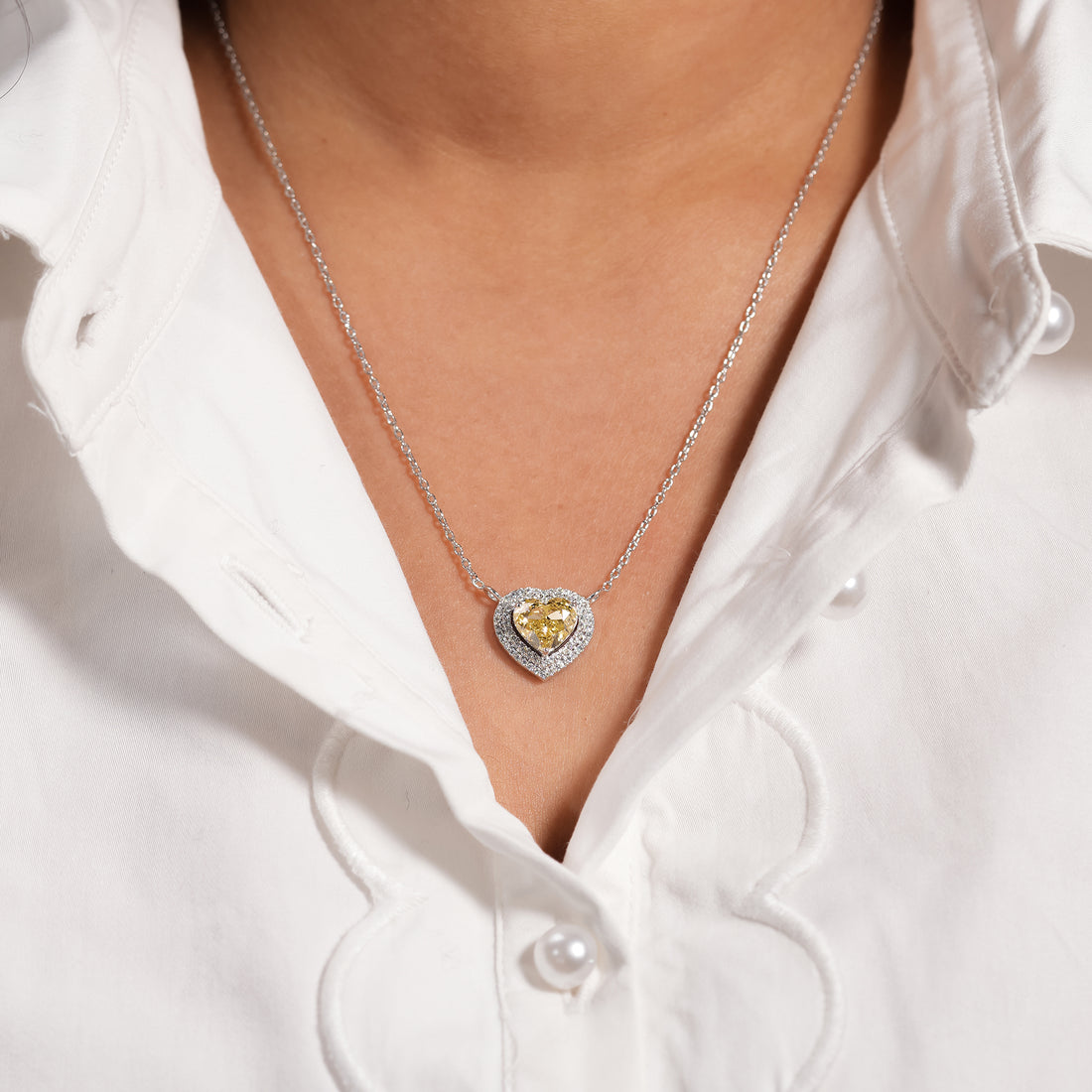 Fancy Yellow Heart Halo Diamond Pendant