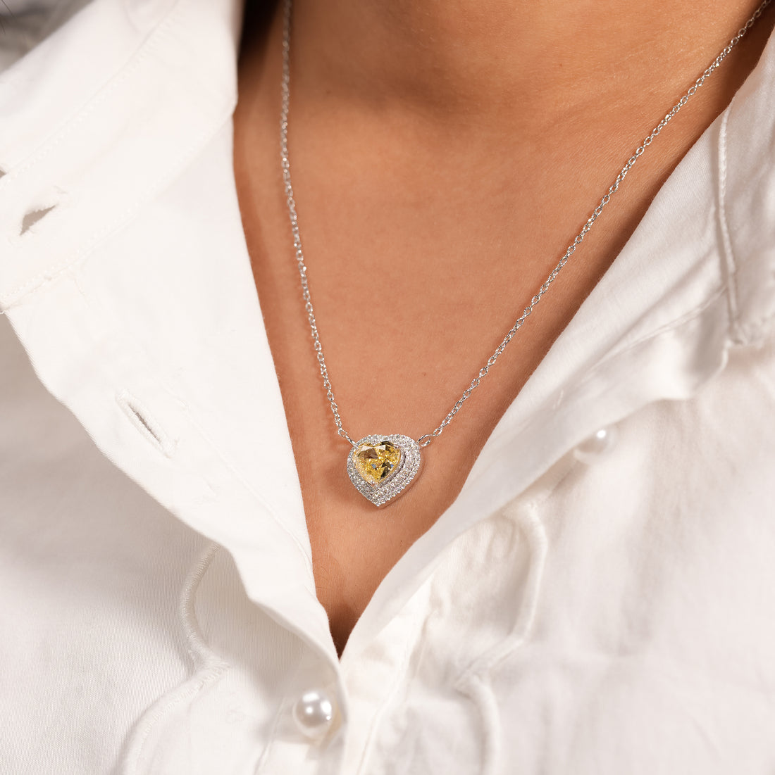Fancy Yellow Heart Halo Diamond Pendant