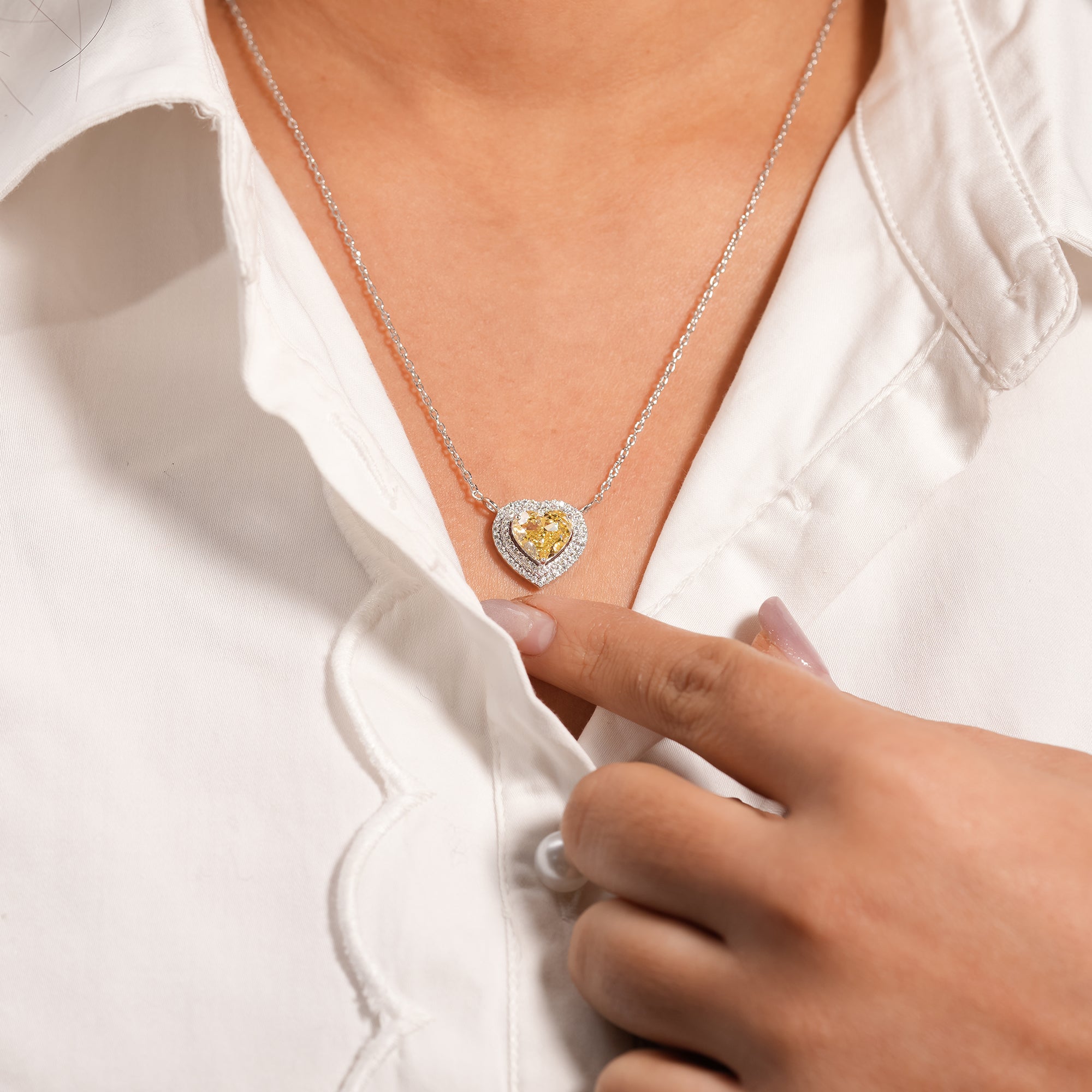 Fancy Yellow Heart Halo Diamond Pendant