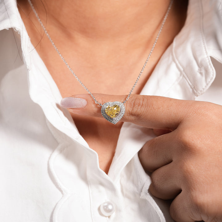 Fancy Yellow Heart Halo Diamond Pendant