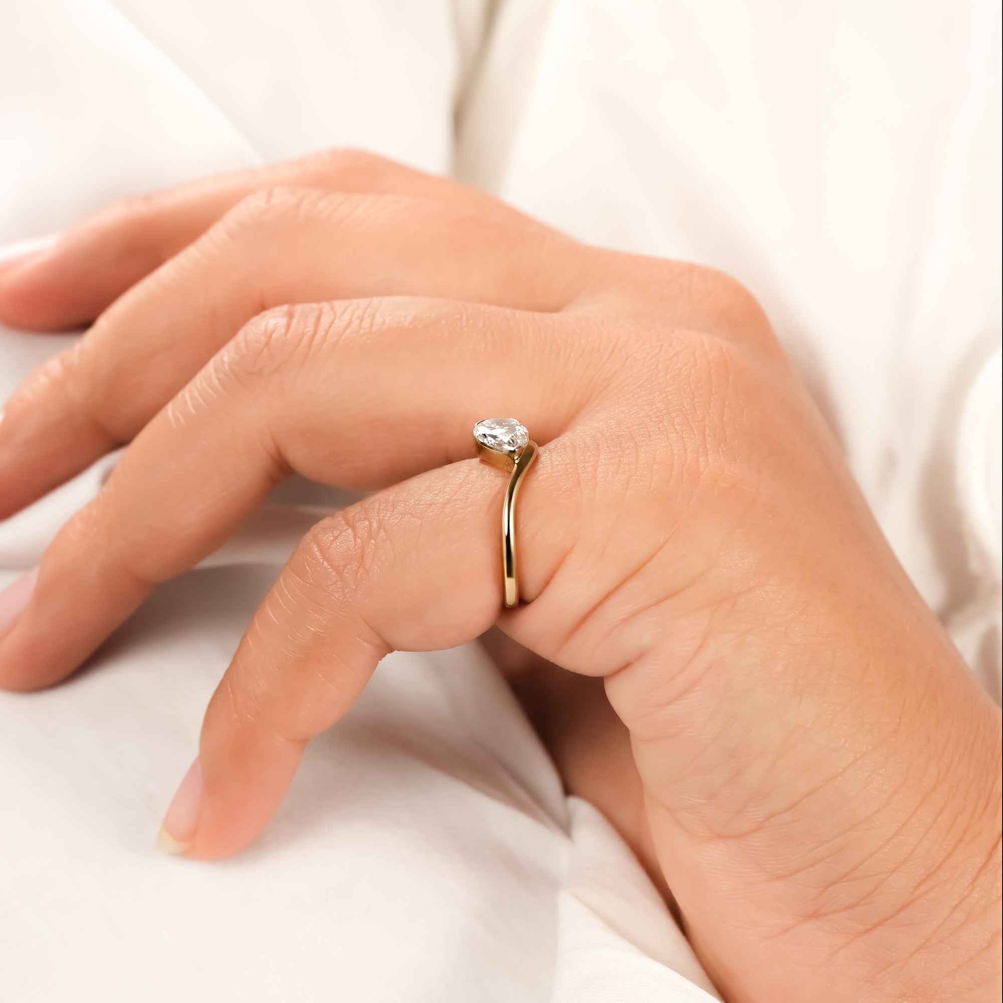 Nadia Pear Curved Solitaire Ring