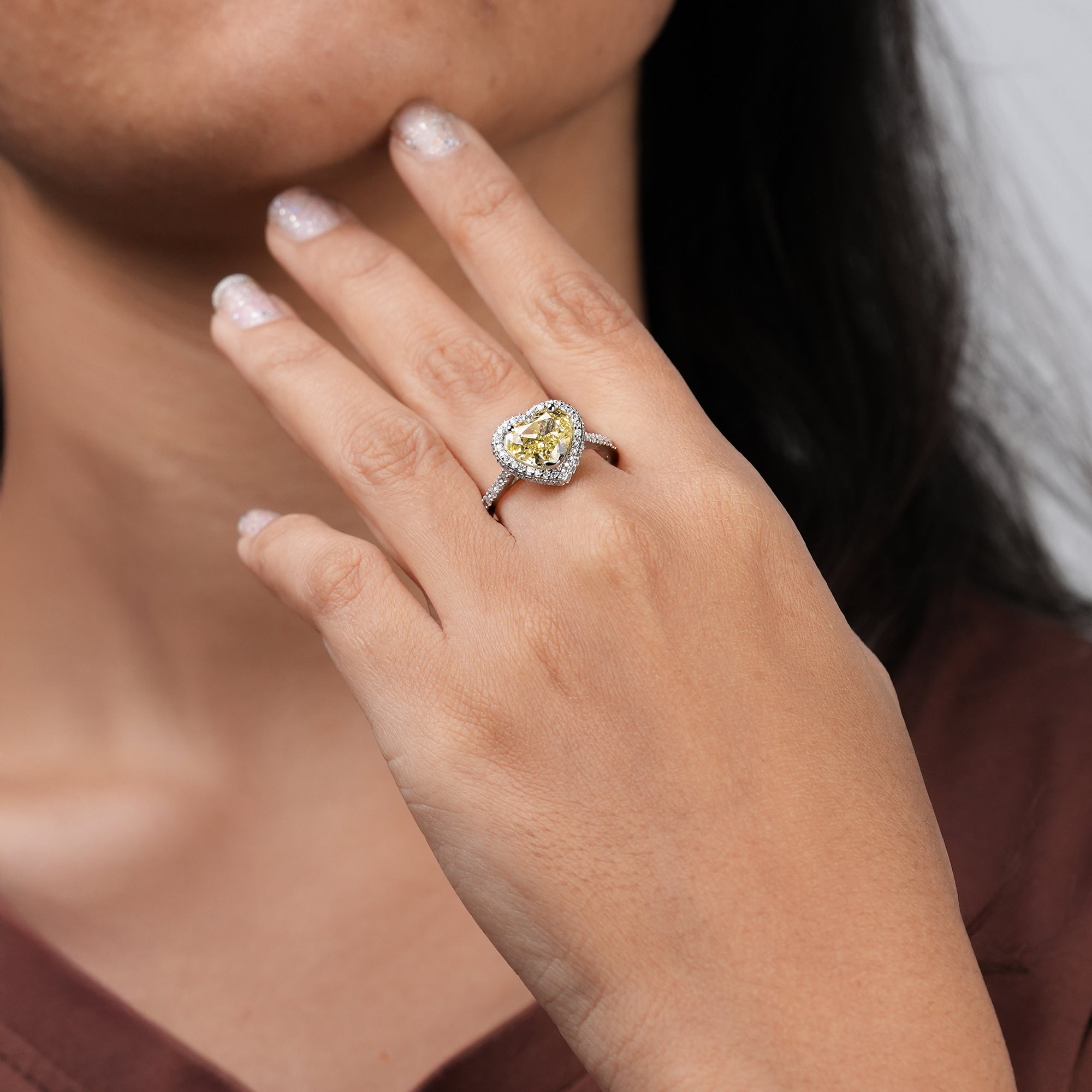 Fancy Yellow Heart Pavé Ring