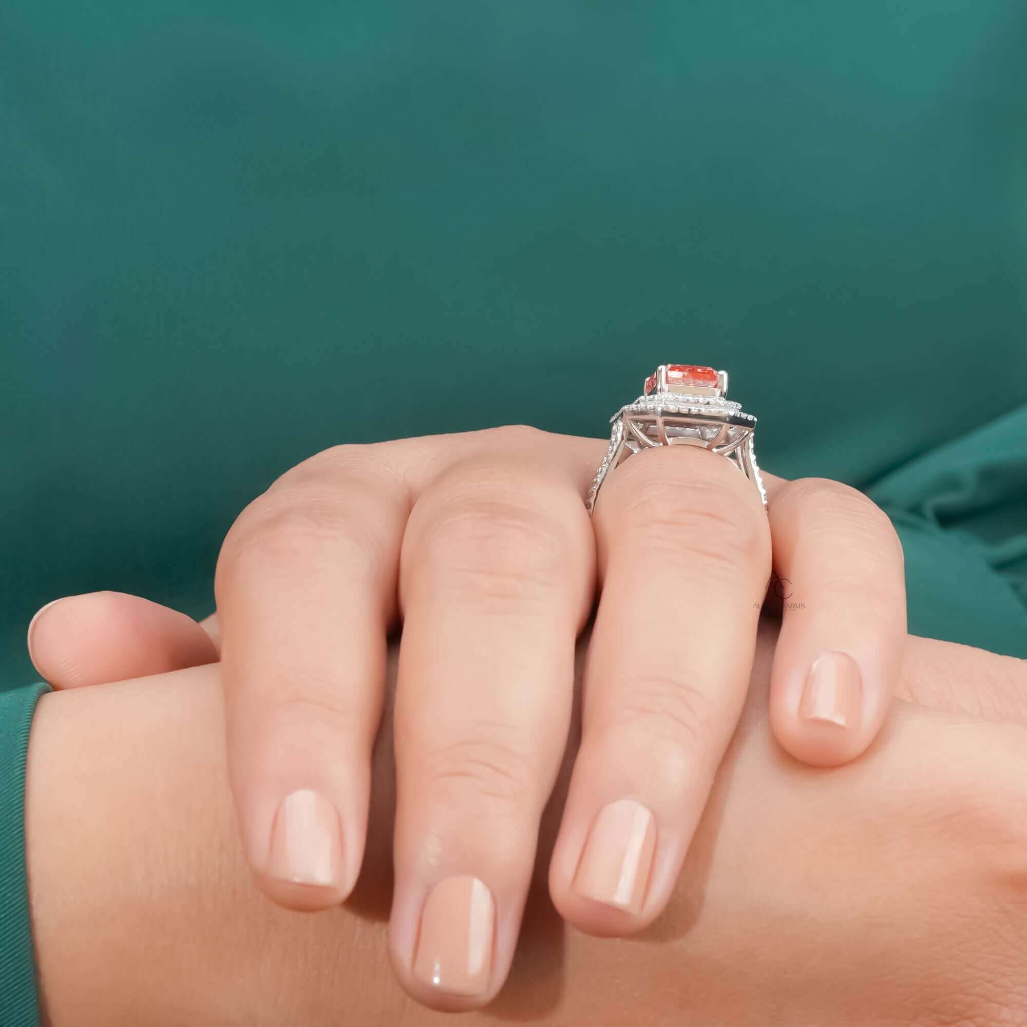 Fancy Vivid Pink Radiant Cut Halo Lab Grown Diamond Engagement Ring for Her