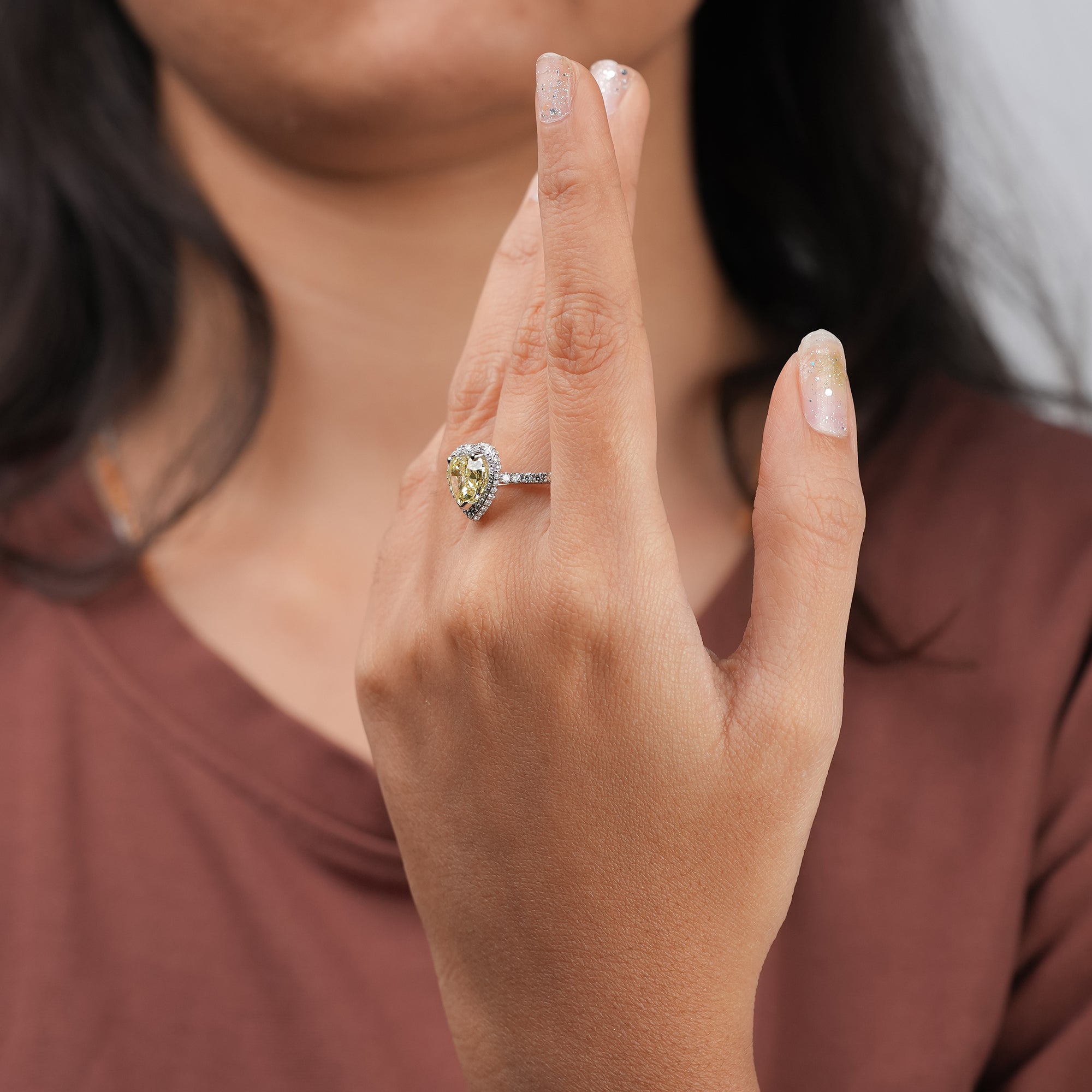 Fancy Yellow Heart Pavé Ring
