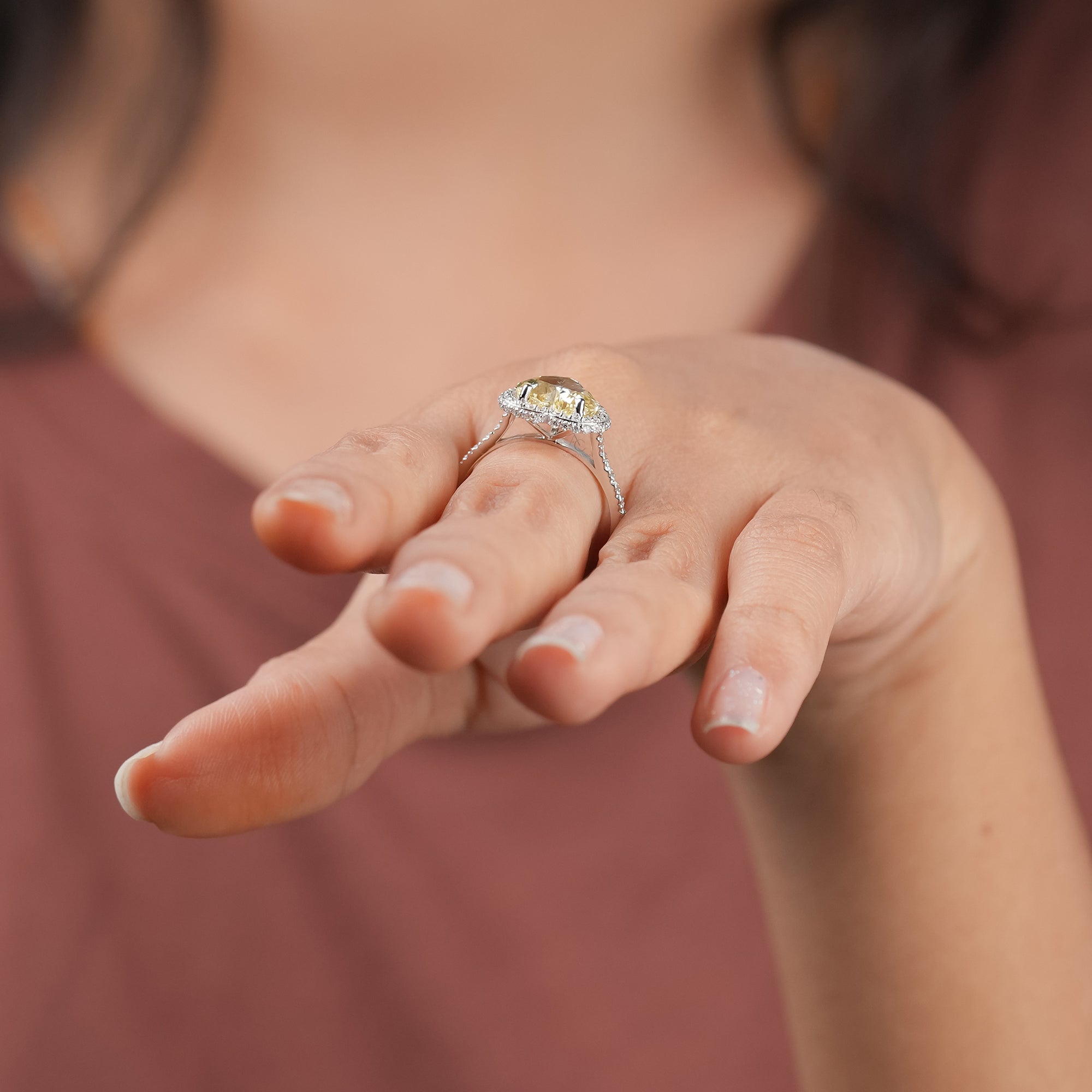 Fancy Yellow Heart Pavé Ring