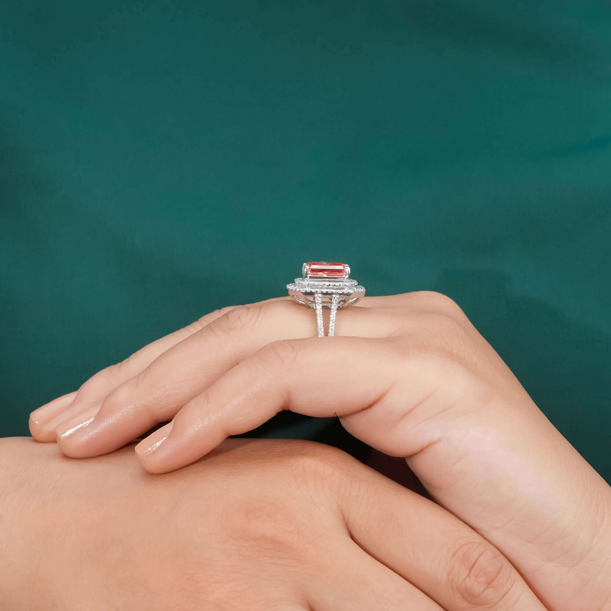 Fancy Vivid Pink Radiant Cut Halo Lab Grown Diamond Engagement Ring for Her