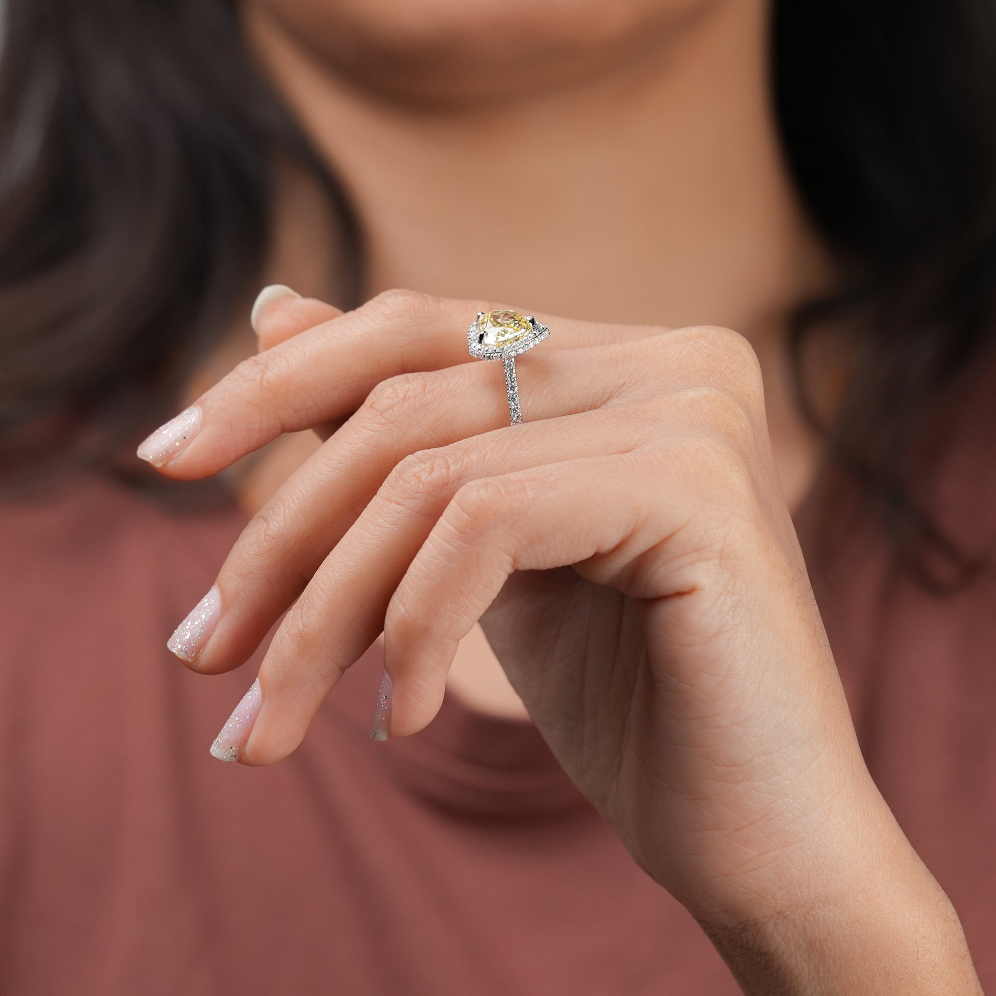 Fancy Yellow Heart Pavé Ring