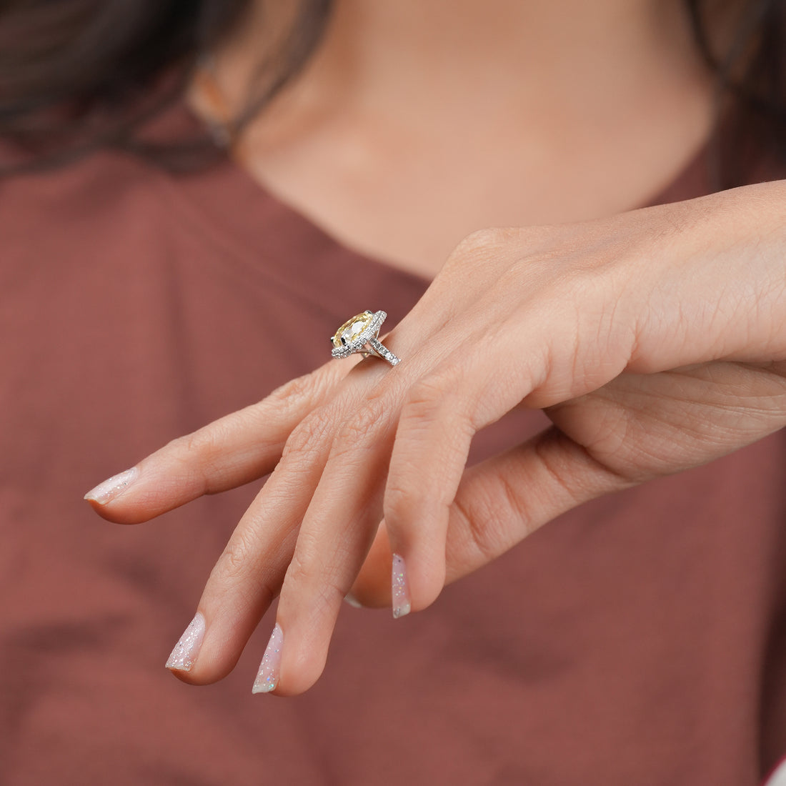 Fancy Yellow Heart Pavé Ring