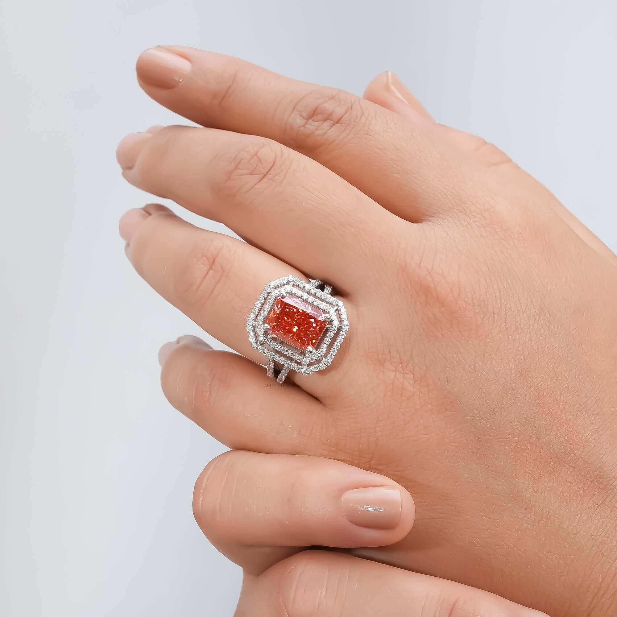 Fancy Vivid Pink Radiant Cut Halo Lab Grown Diamond Engagement Ring for Her