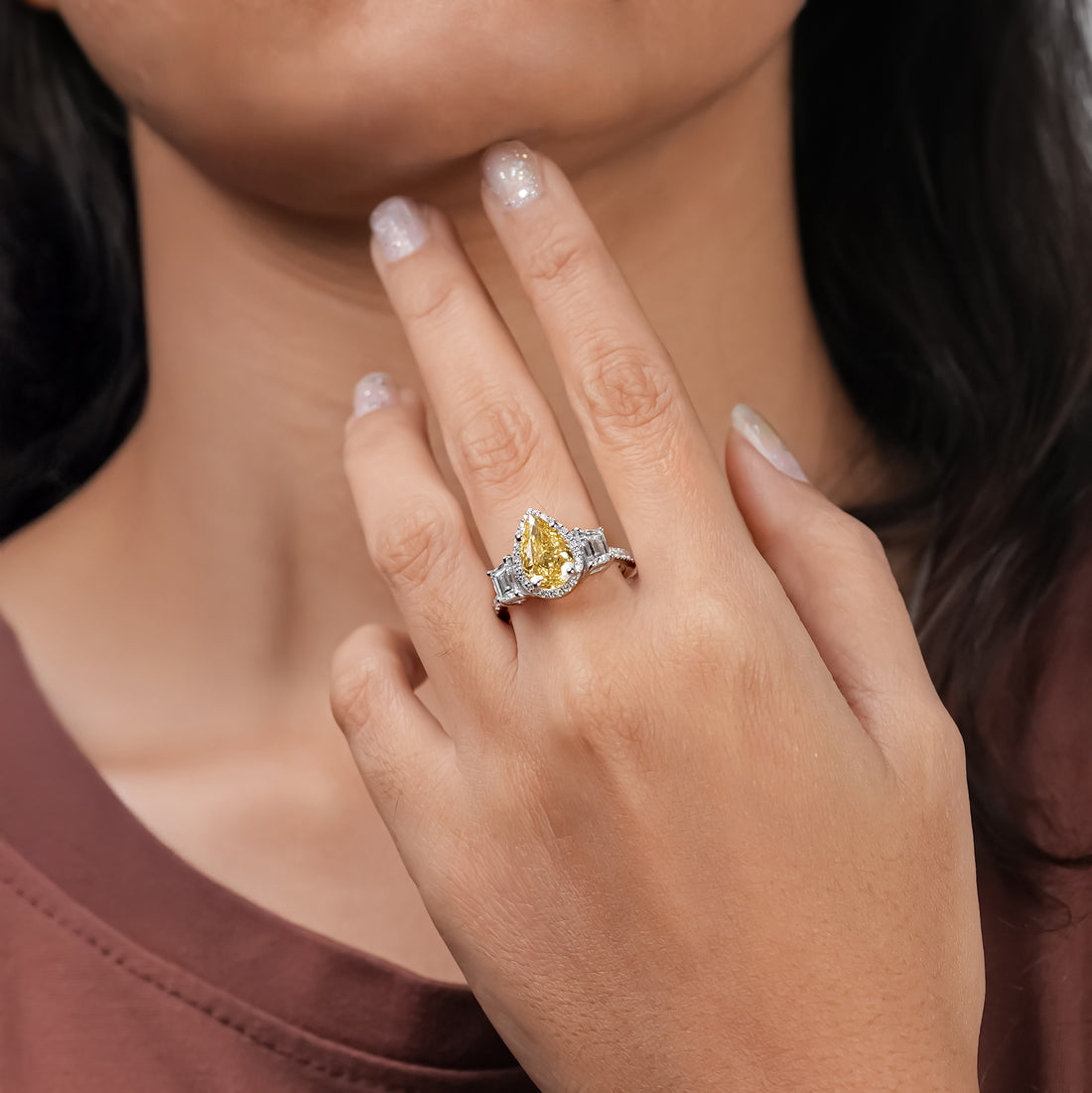 Fancy Yellow Pear Three-Stone Ring