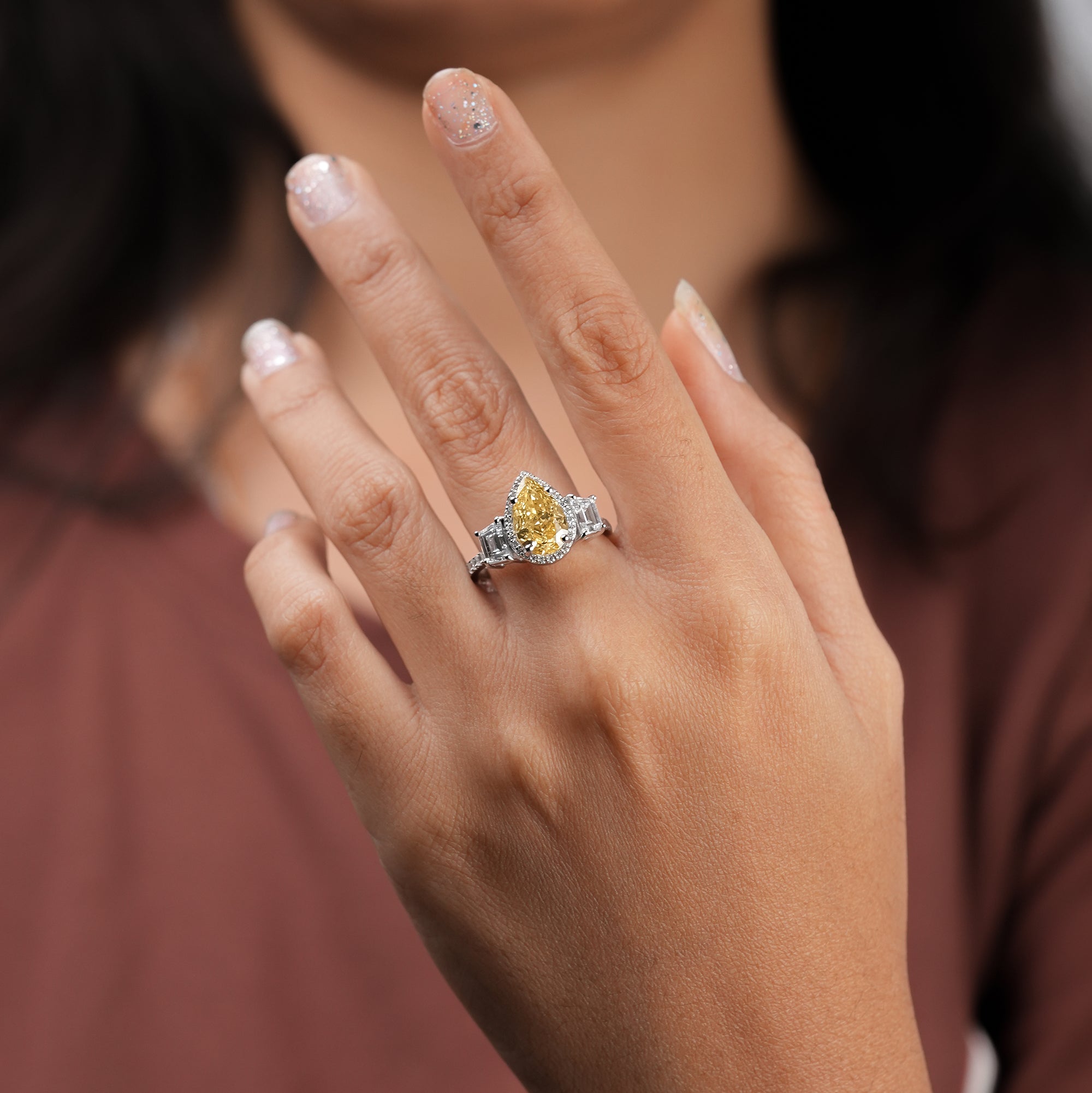 Fancy Yellow Pear Three-Stone Ring