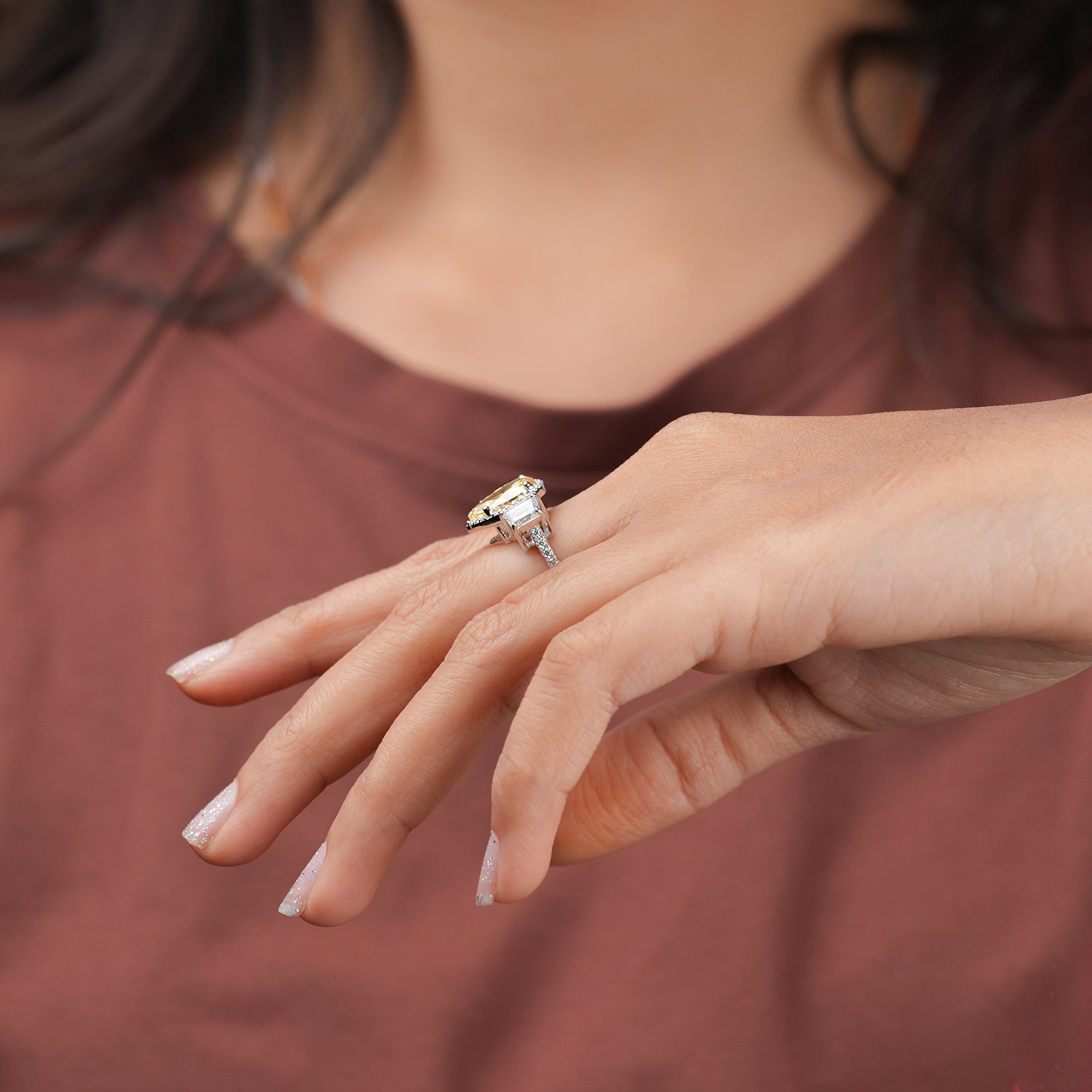 Fancy Yellow Pear Three-Stone Ring