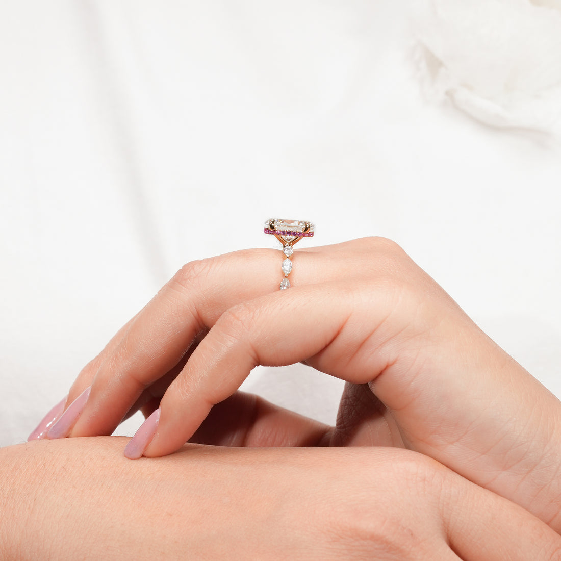 Oval Diamond Ruby Accent Ring