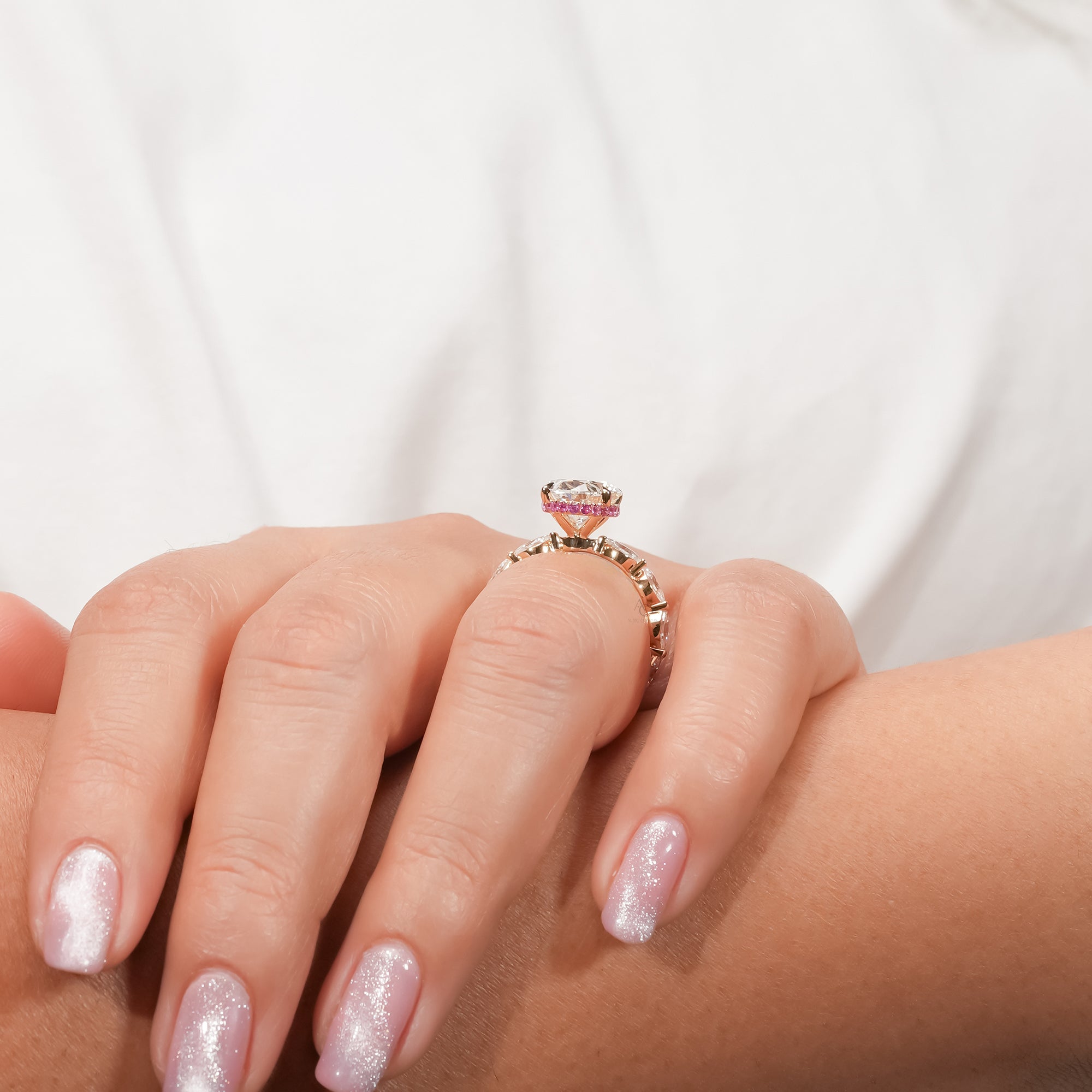 Oval Diamond Ruby Accent Ring