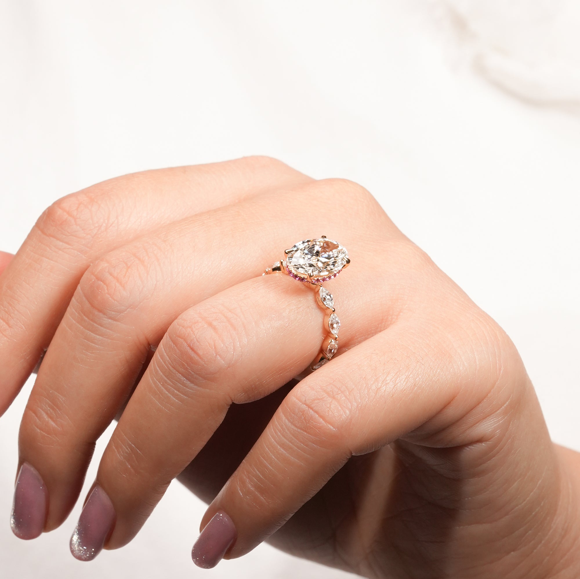 Oval Diamond Ruby Accent Ring