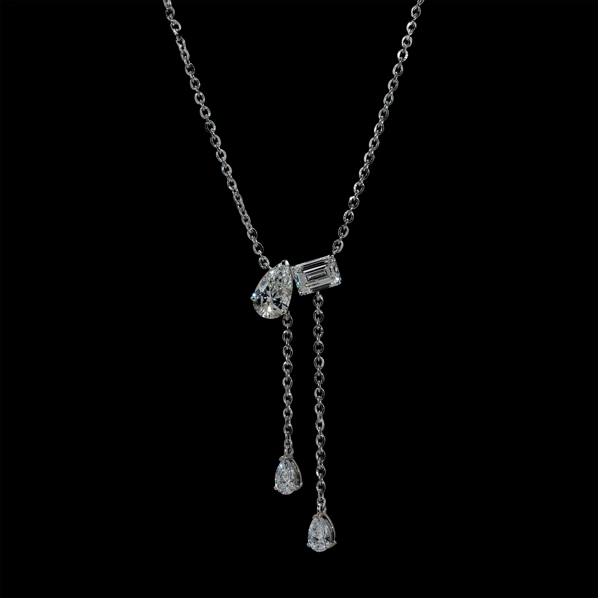 2.00 Ct Toi et Moi Emerald Pear Lariat Necklace