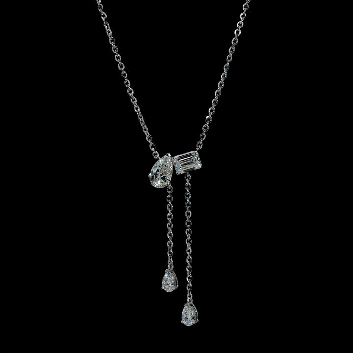 2.00 Ct Toi et Moi Emerald Pear Lariat Necklace