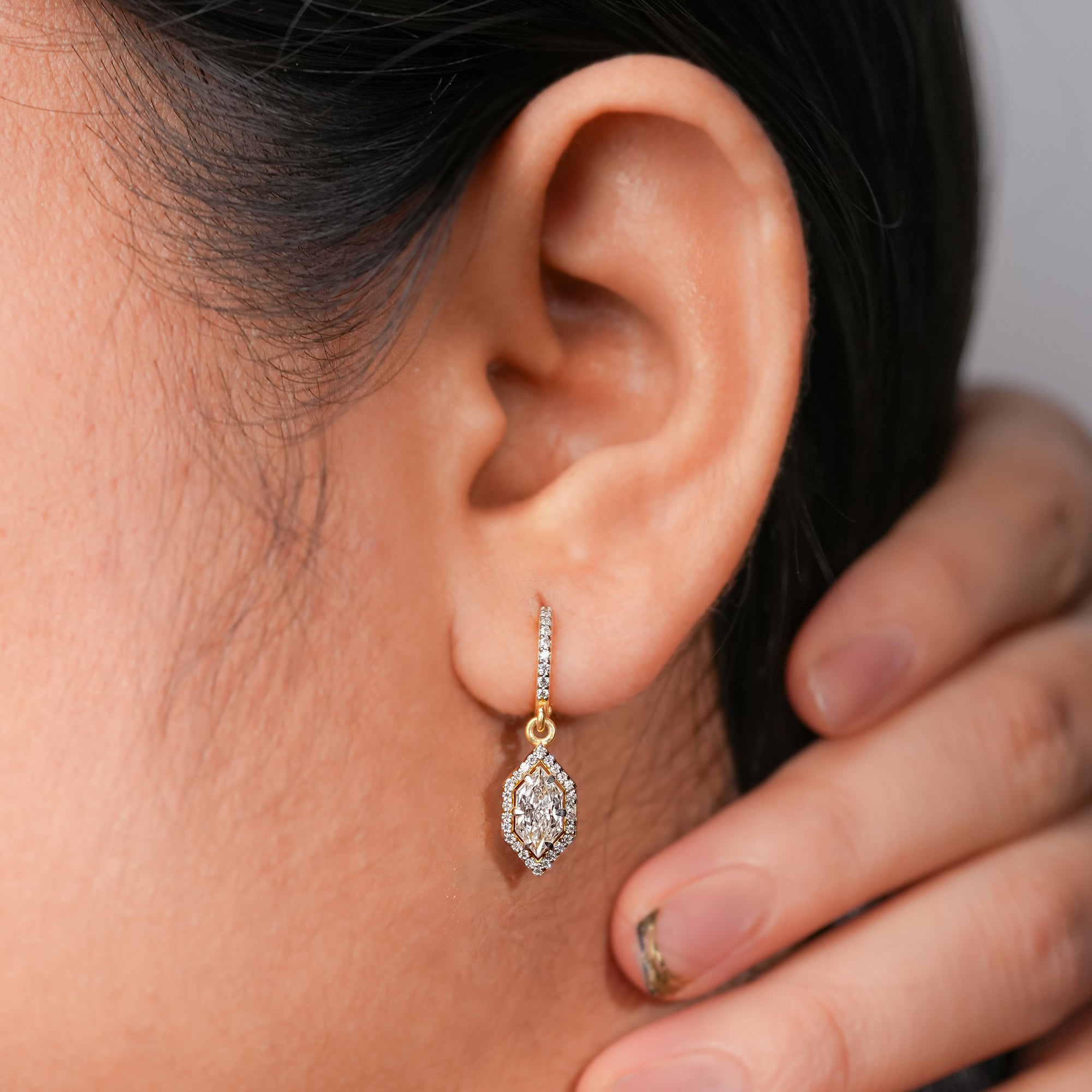 Double Teardrop Marquise Diamond Dangle Earrings