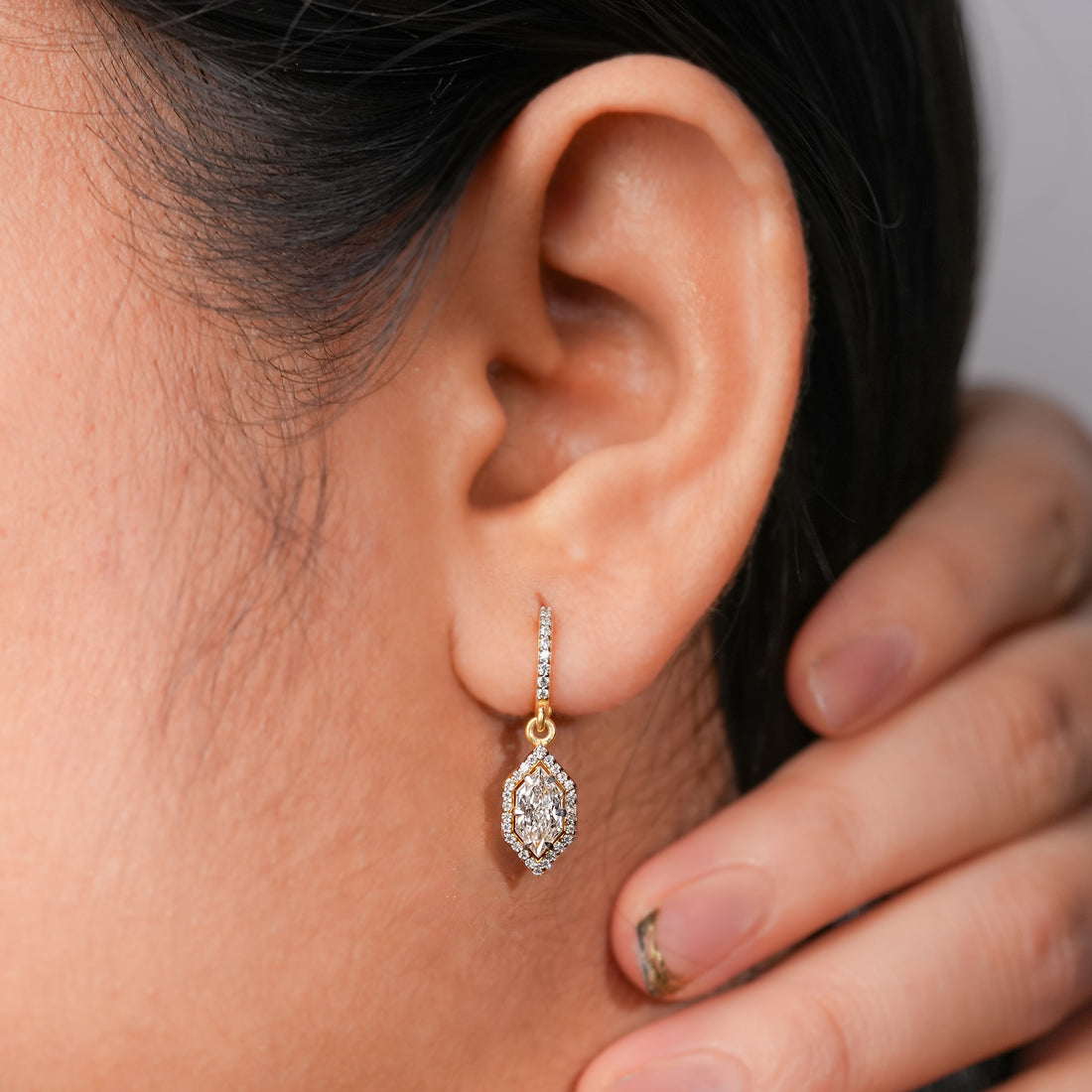 Double Teardrop Marquise Diamond Dangle Earrings