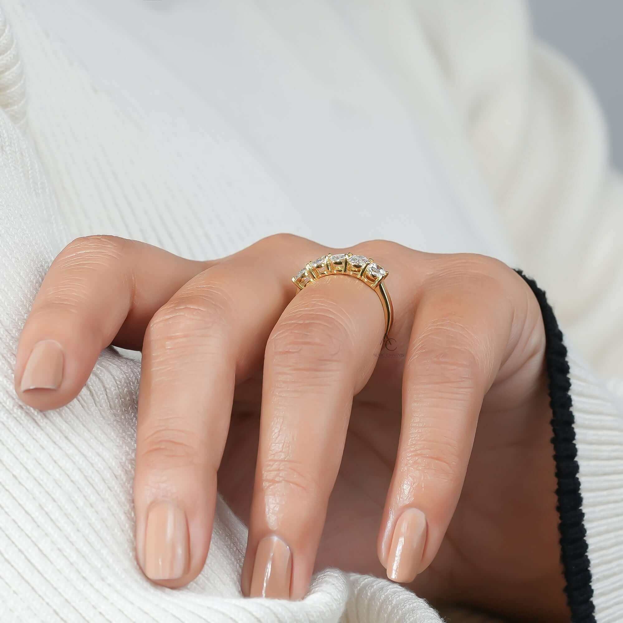 Aurelia Oval Cut Diamond Band in Stackable Gold Design