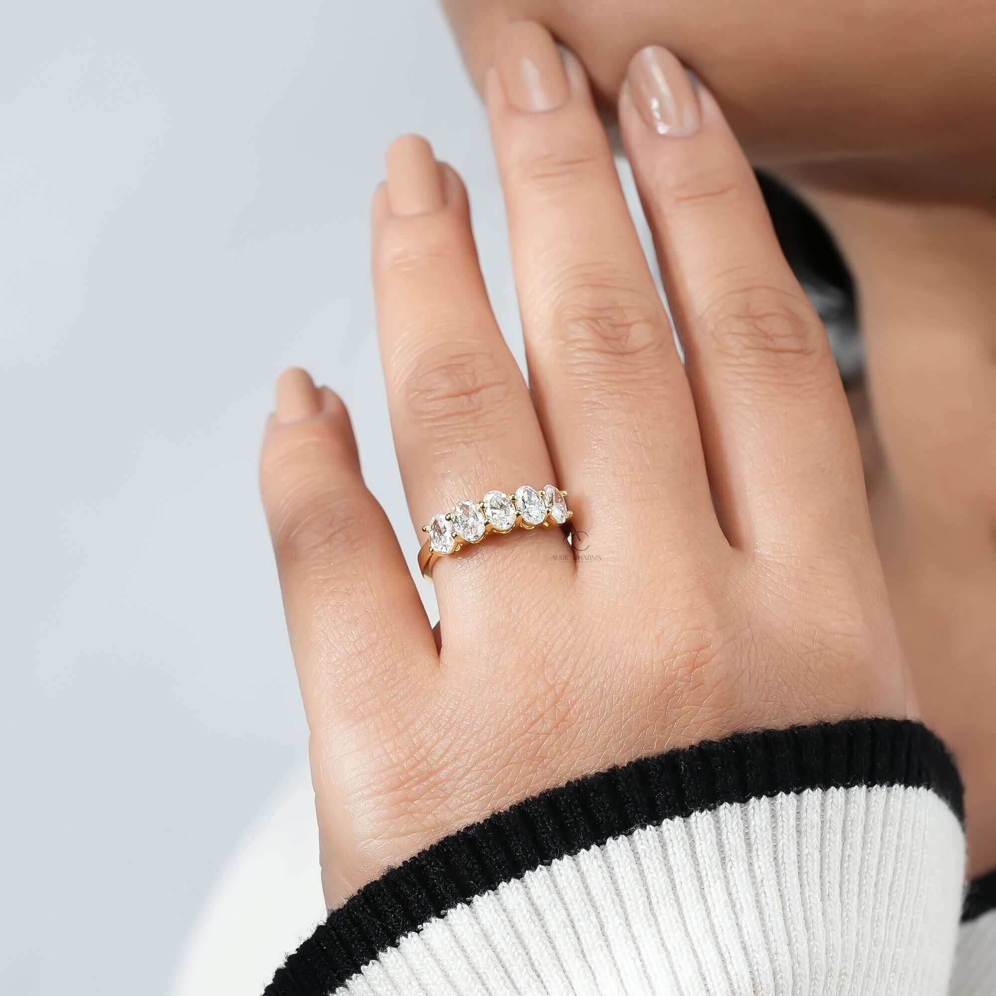 Aurelia Oval Cut Diamond Band in Stackable Gold Design