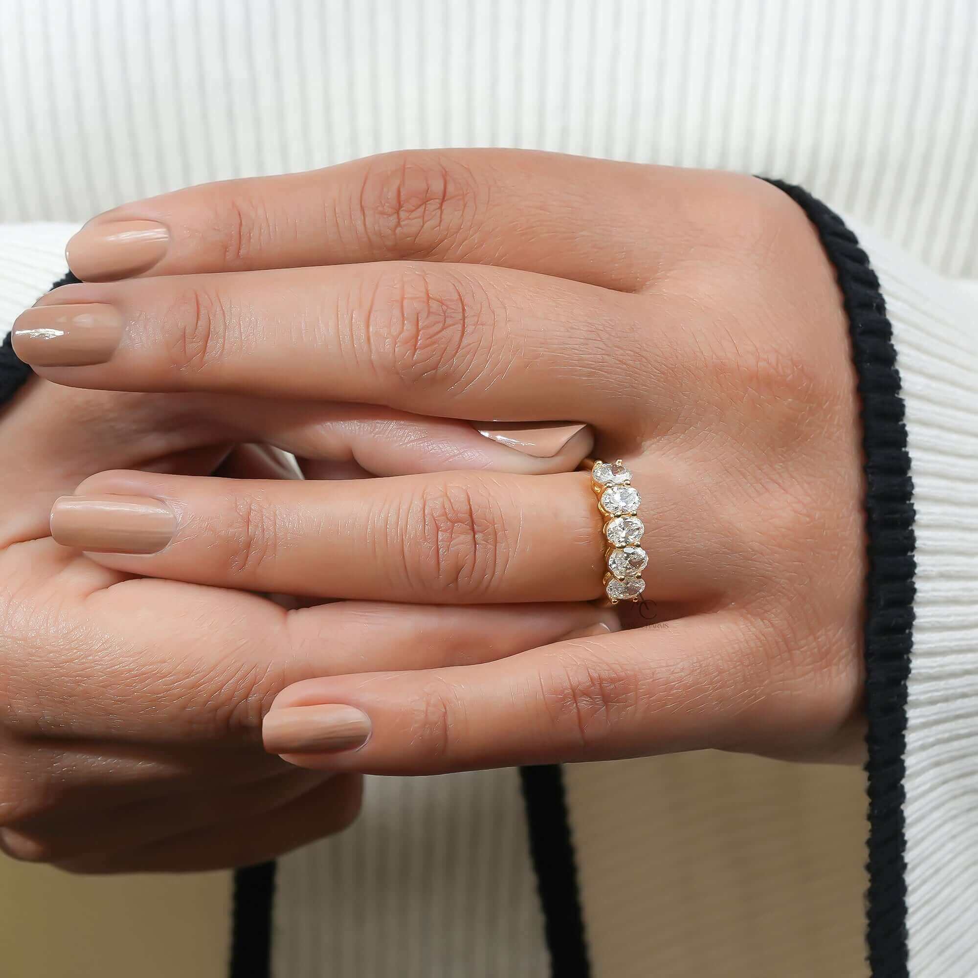 Aurelia Oval Cut Diamond Band in Stackable Gold Design