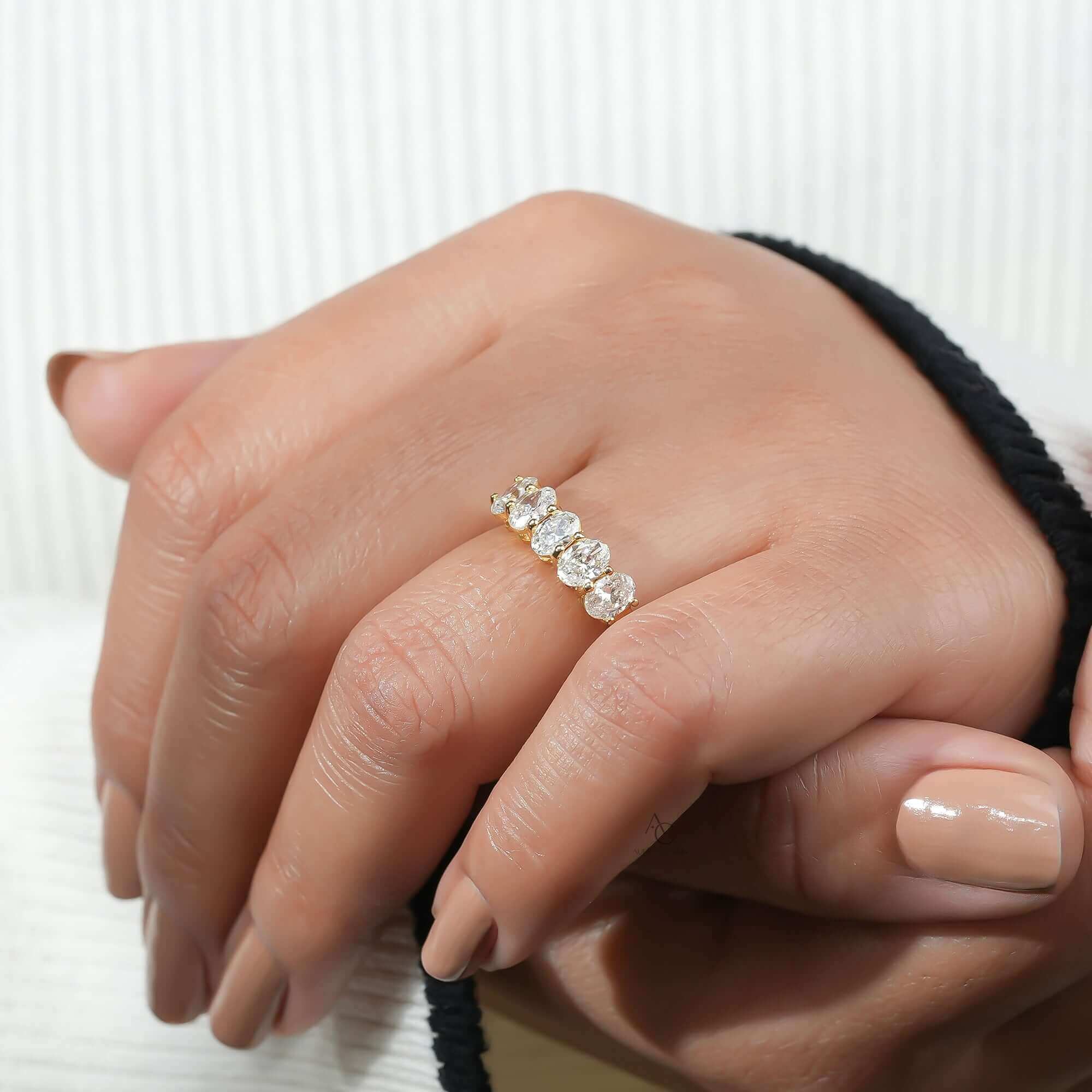 Aurelia Oval Cut Diamond Band in Stackable Gold Design