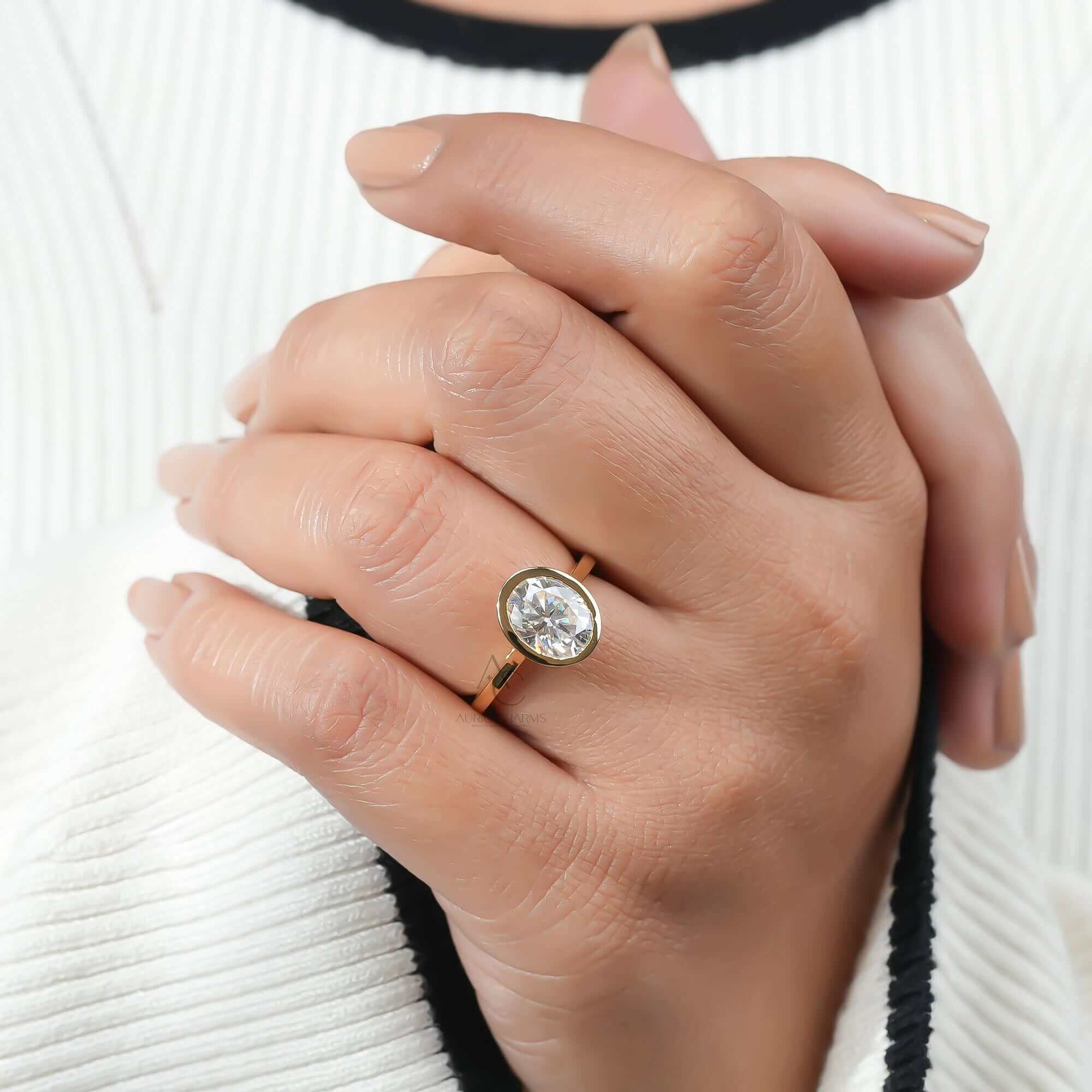 Hathaway Oval Bezel Set Lab Diamond Solitaire Ring