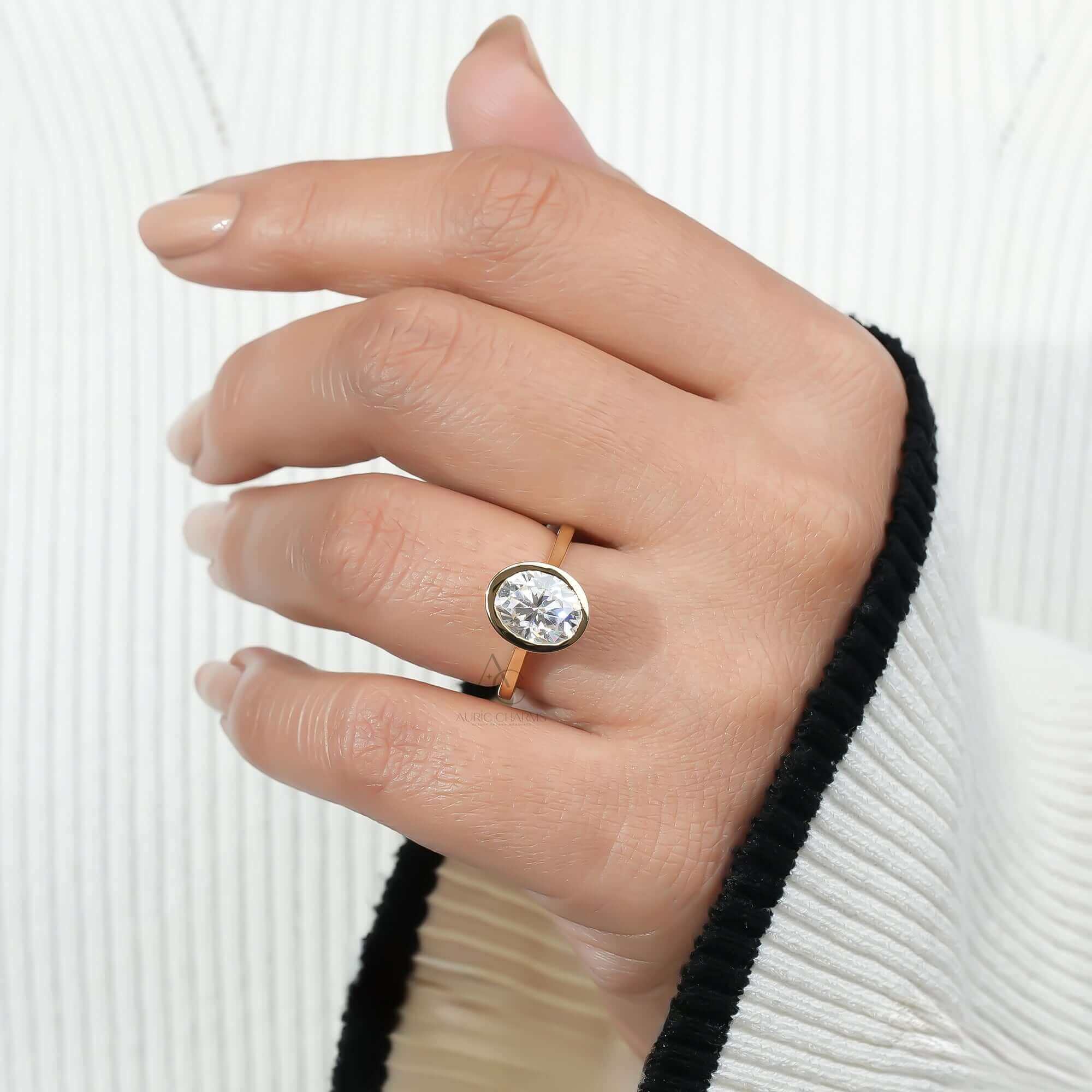 Hathaway Oval Bezel Set Lab Diamond Solitaire Ring