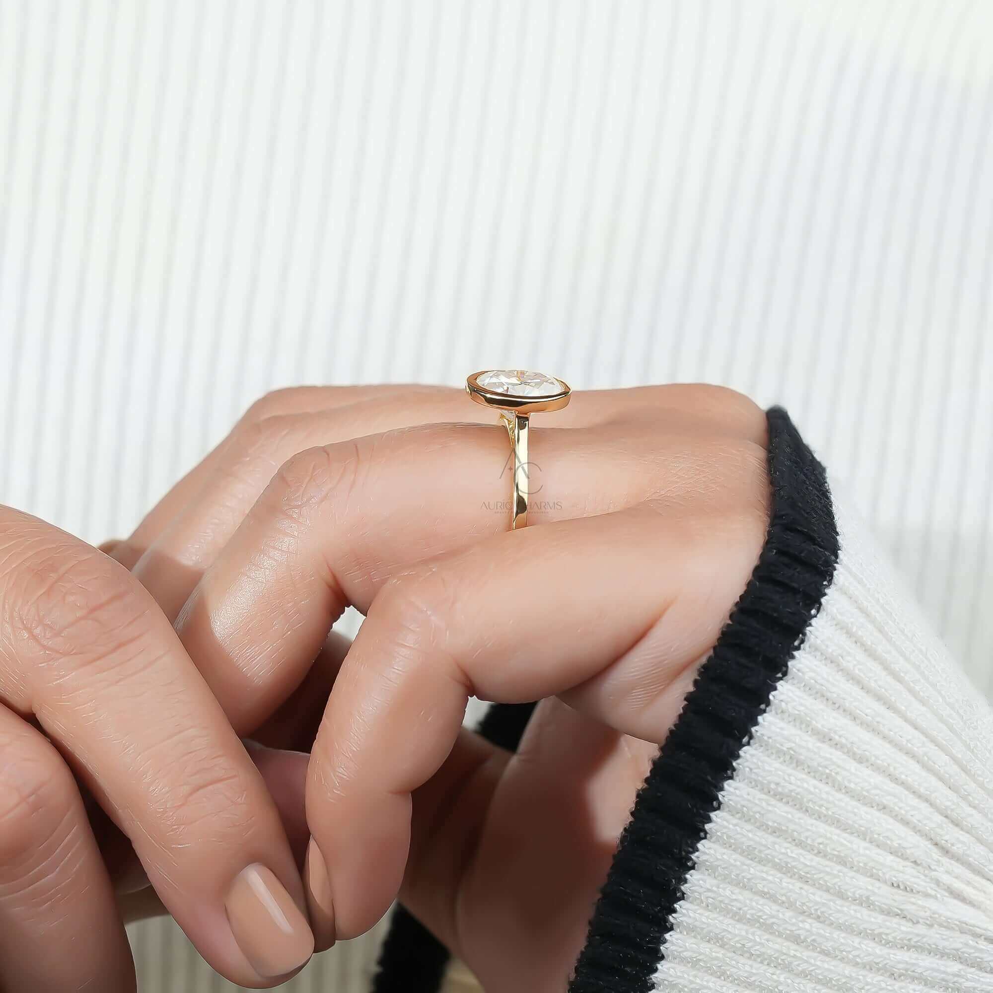 Hathaway Oval Bezel Set Lab Diamond Solitaire Ring